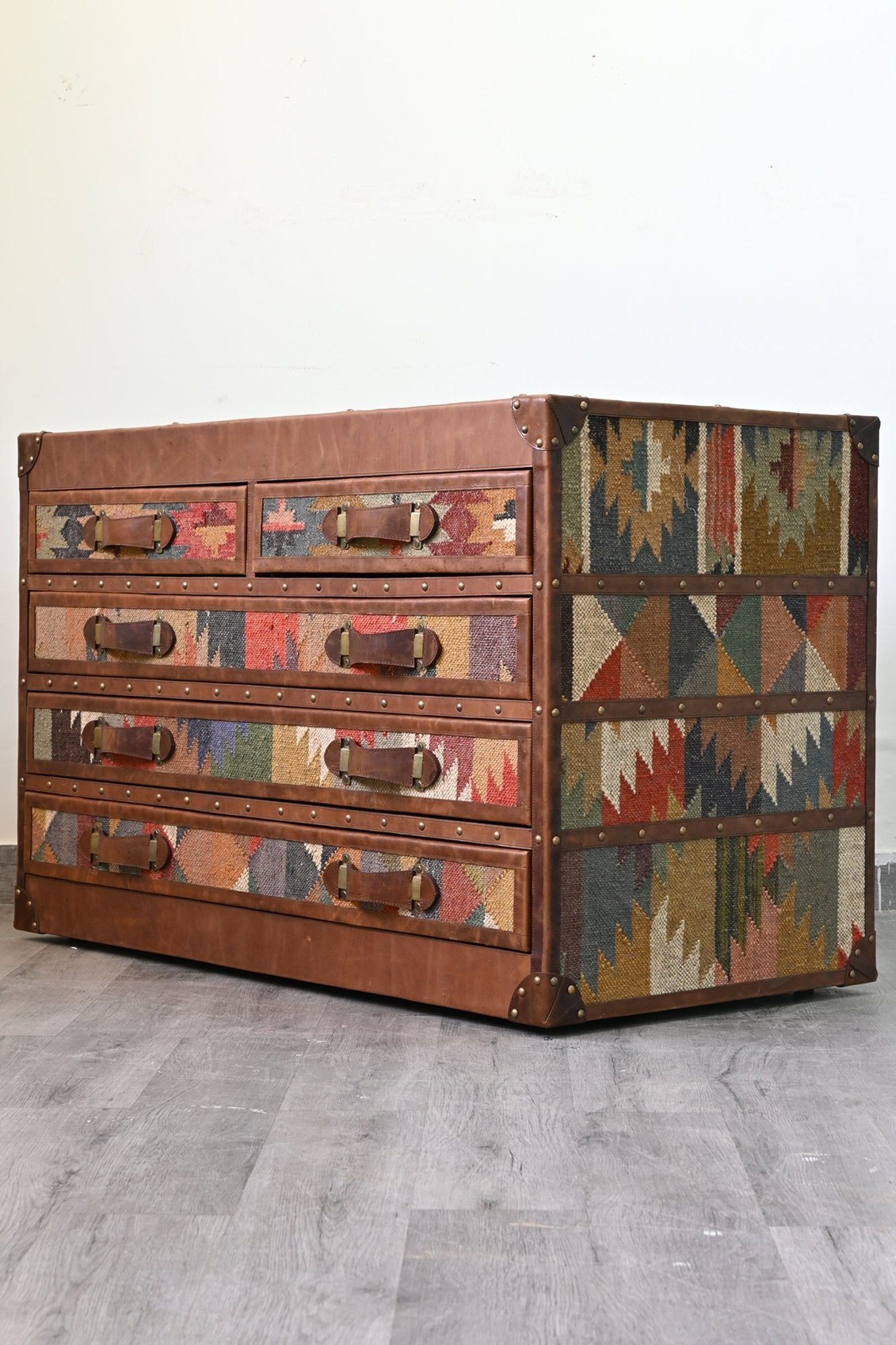 AXIS CHEST OF DRAWERS - KILIM AND LEATHER - ART AVENUE