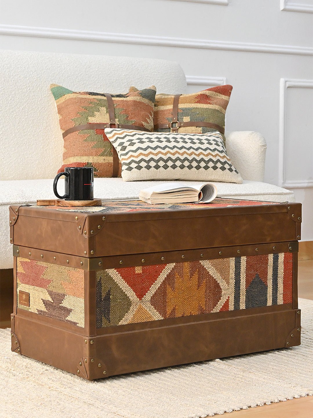 MERRIAM - LEATHER & KILIM TRUNK - ART AVENUE