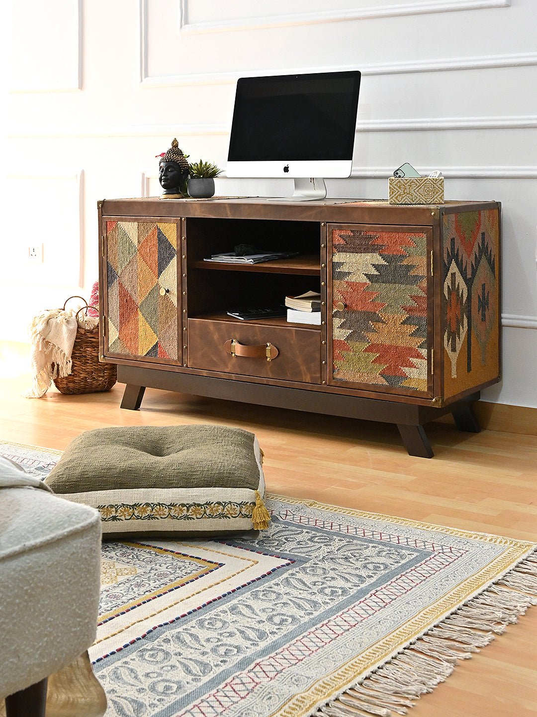 MEDESA TV UNIT - KILIM AND LEATHER - ART AVENUE