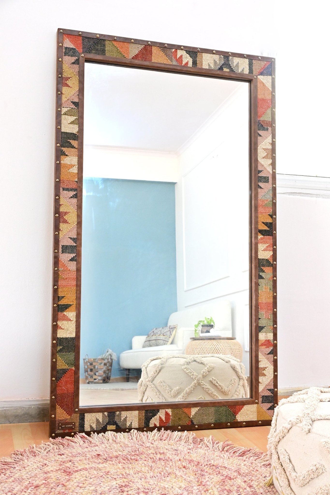 DARPAN - KILIM & LEATHER WALL MOUNT MIRROR - ART AVENUE