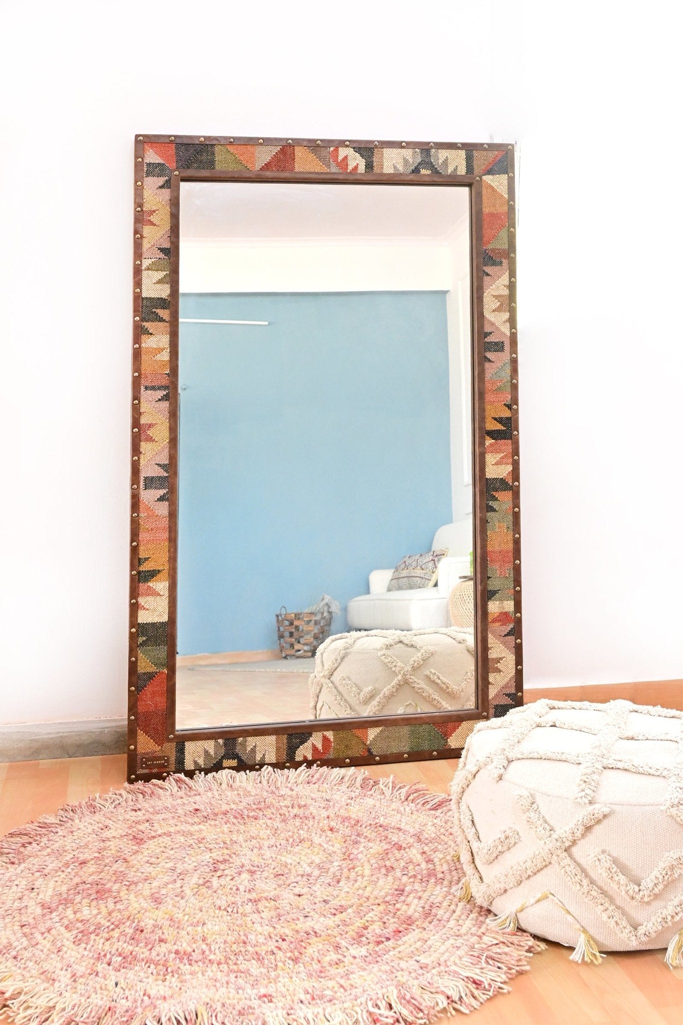 DARPAN - KILIM & LEATHER WALL MOUNT MIRROR - ART AVENUE