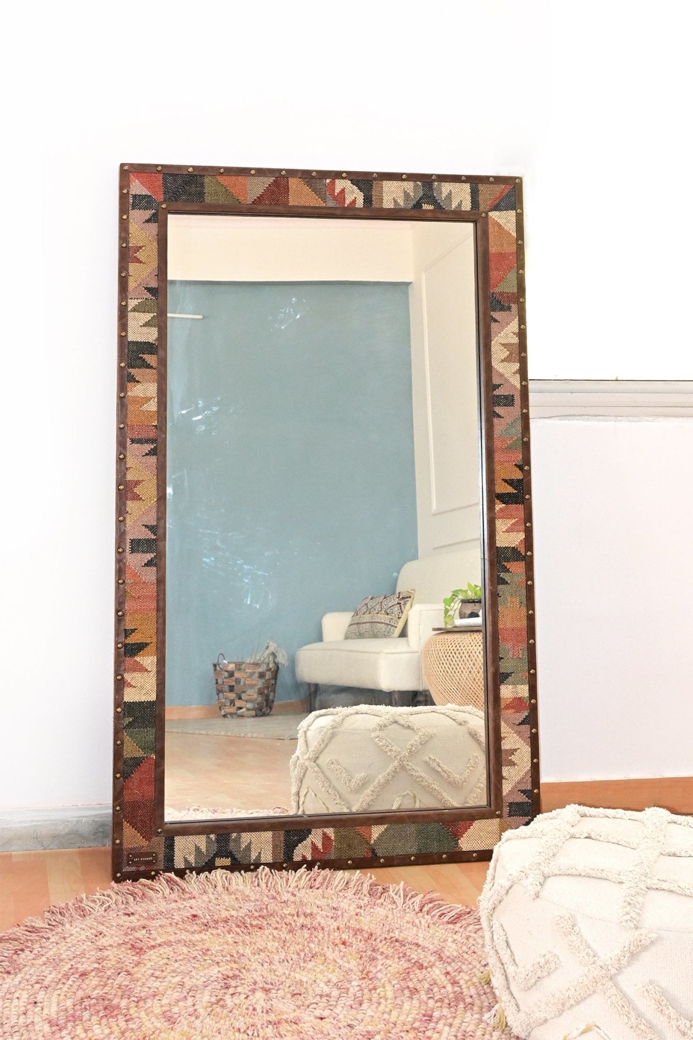 DARPAN - KILIM & LEATHER WALL MOUNT MIRROR - ART AVENUE