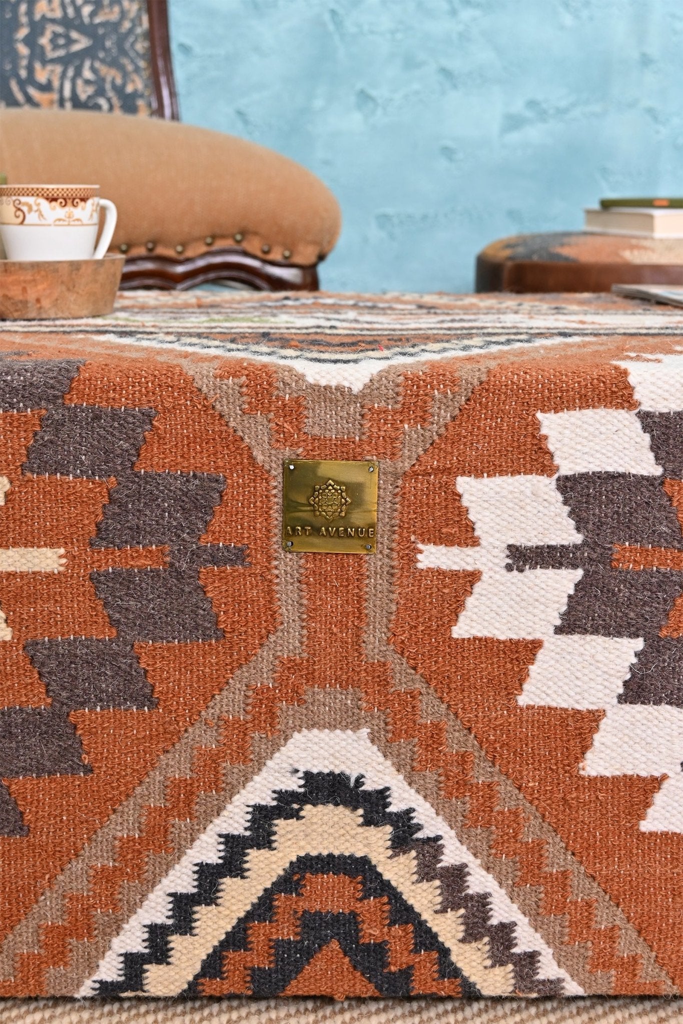 MOONSHINE COFFEE TABLE IN HANDWOVEN KILIM WITH TWO DRAWERS - ART AVENUE