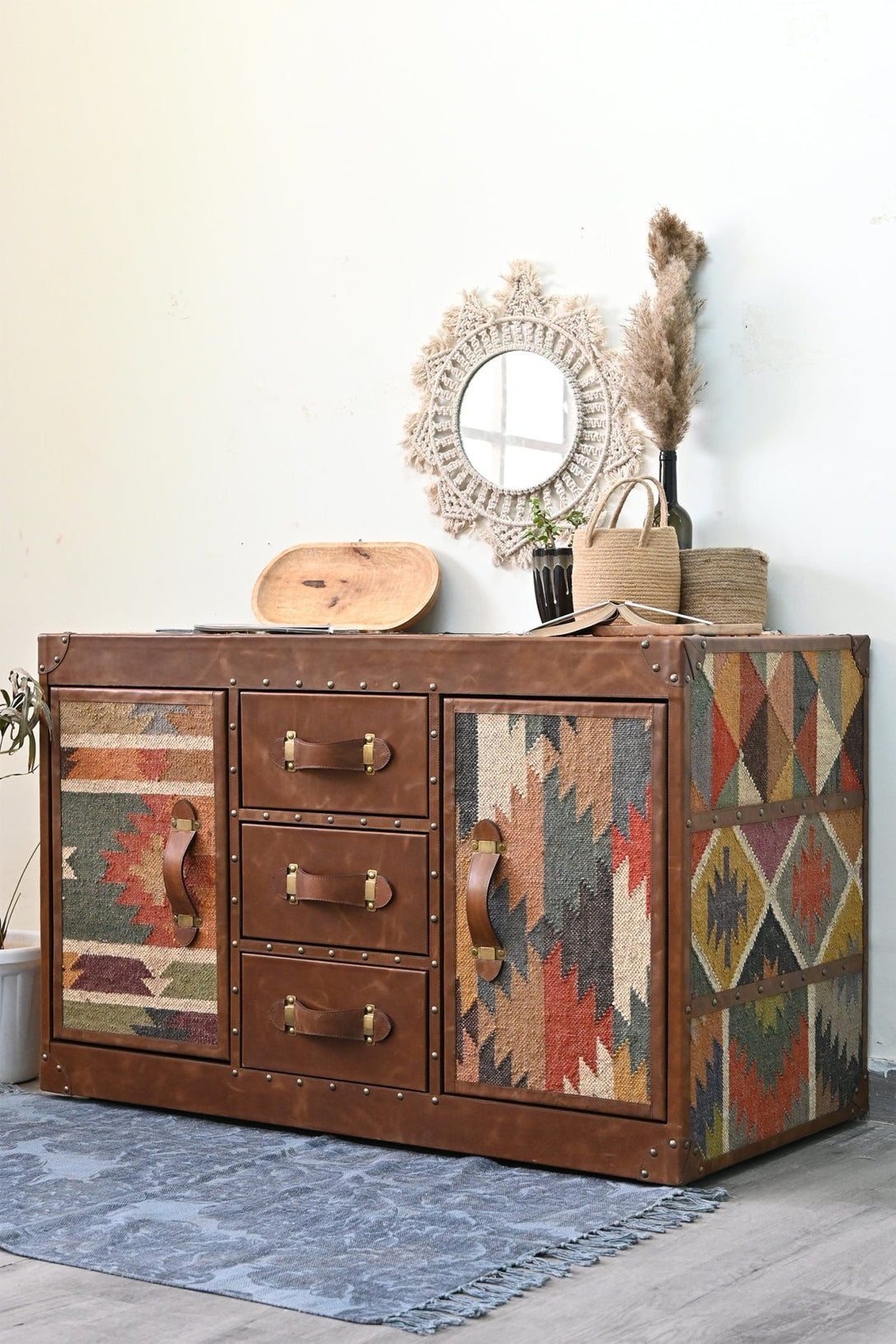 CHARLEY CHEST OF DRAWERS - KILIM AND LEATHER - ART AVENUE