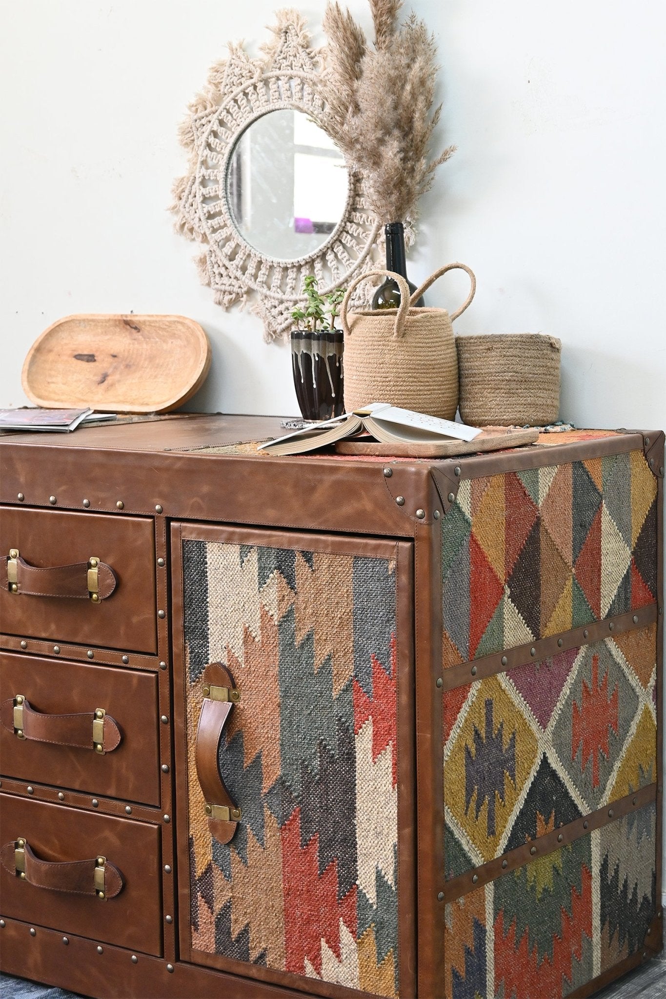 CHARLEY CHEST OF DRAWERS - KILIM AND LEATHER - ART AVENUE
