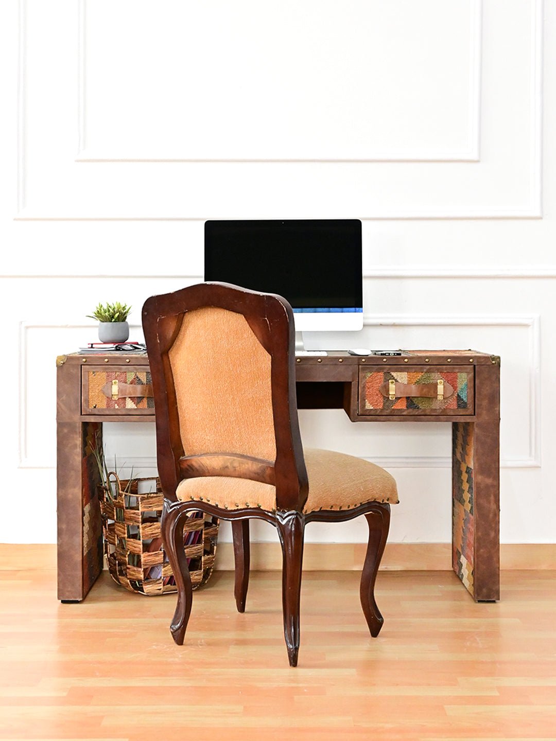 WALES_ LEATHER & KILIM OFFICE TABLE - ART AVENUE