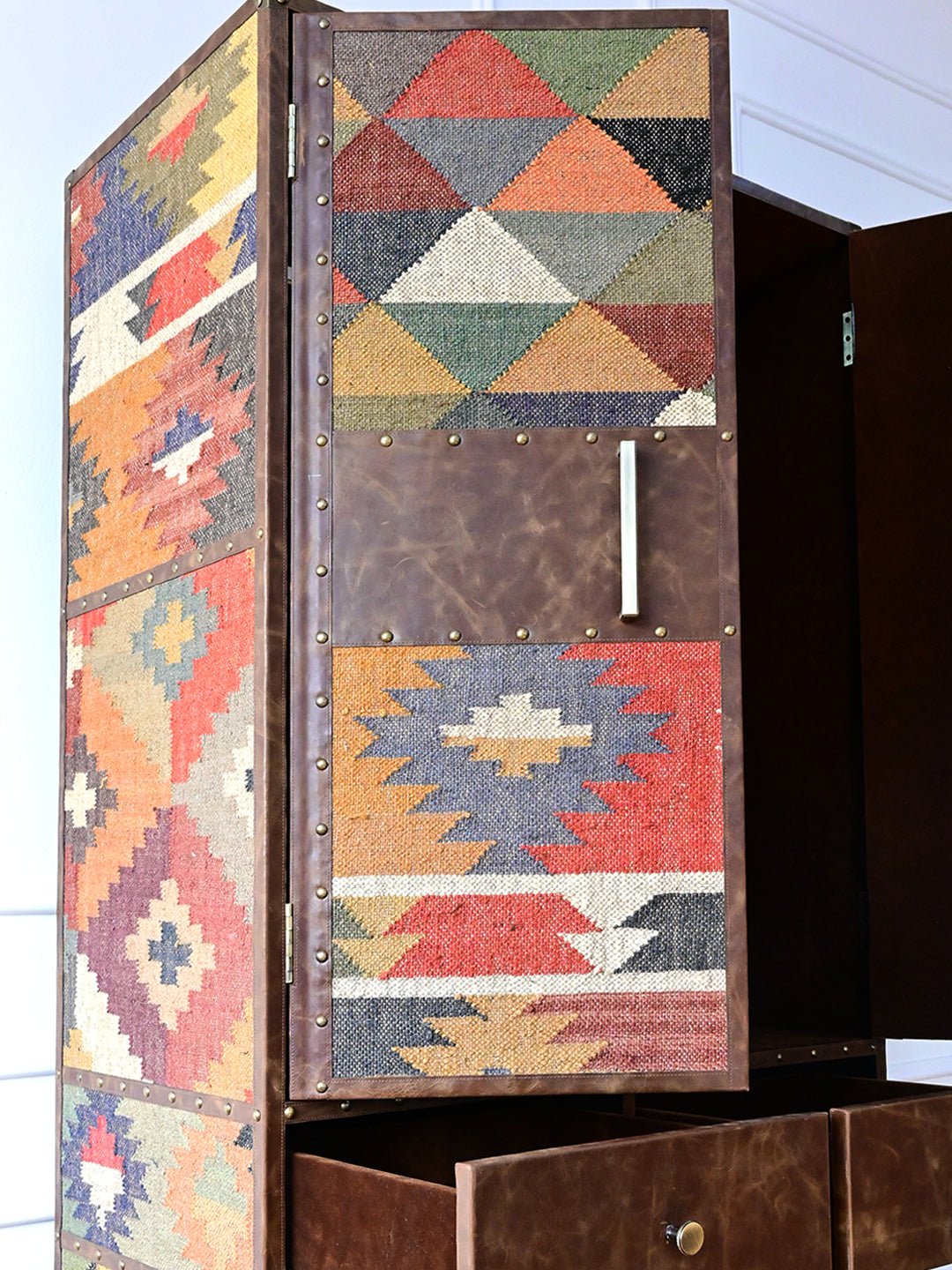 TARINI - LEATHER AND KILIM WARDROBE - ART AVENUE