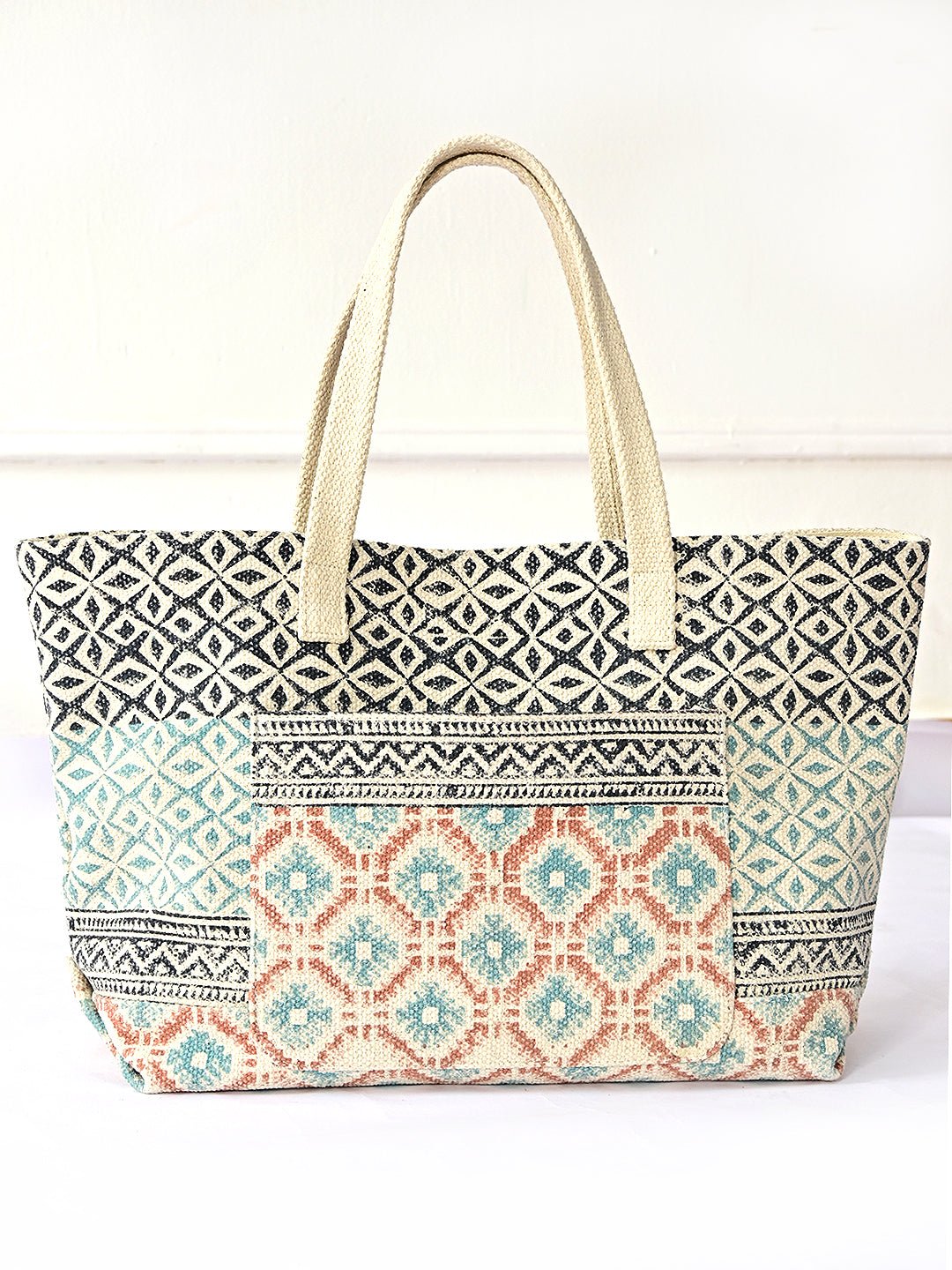 CASSIA - HAND BLOCK COTTON PRINTED TOTE BAG - ART AVENUE