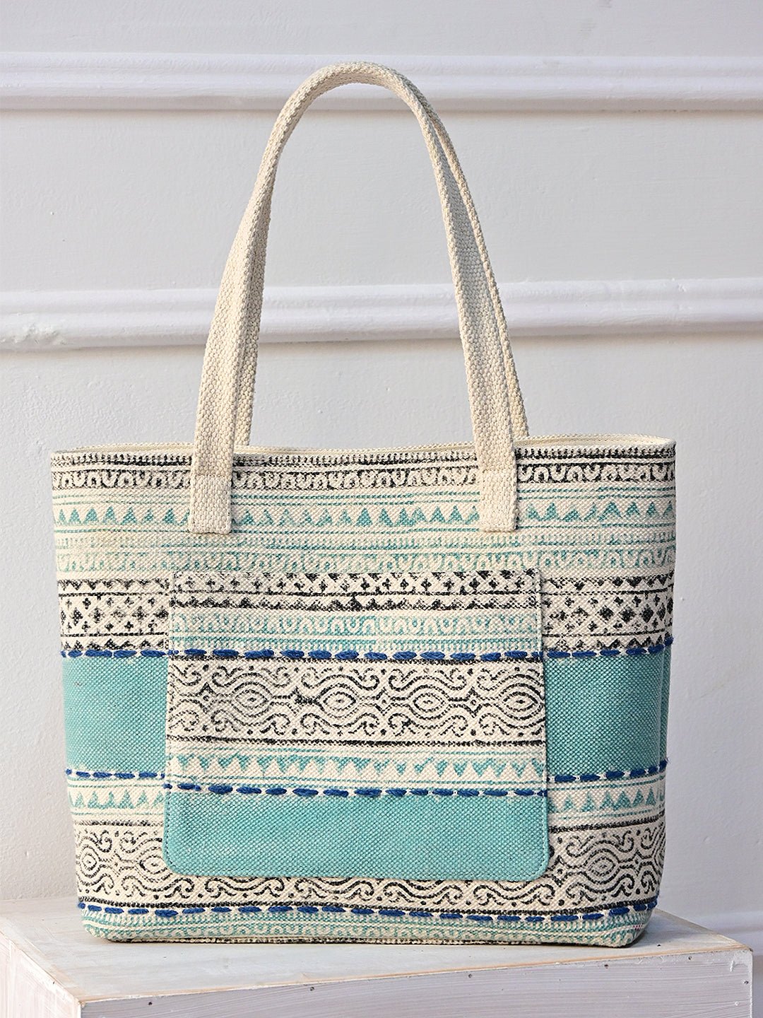 SUSAN - HAND BLOCK COTTON PRINTED TOTE BAG - ART AVENUE