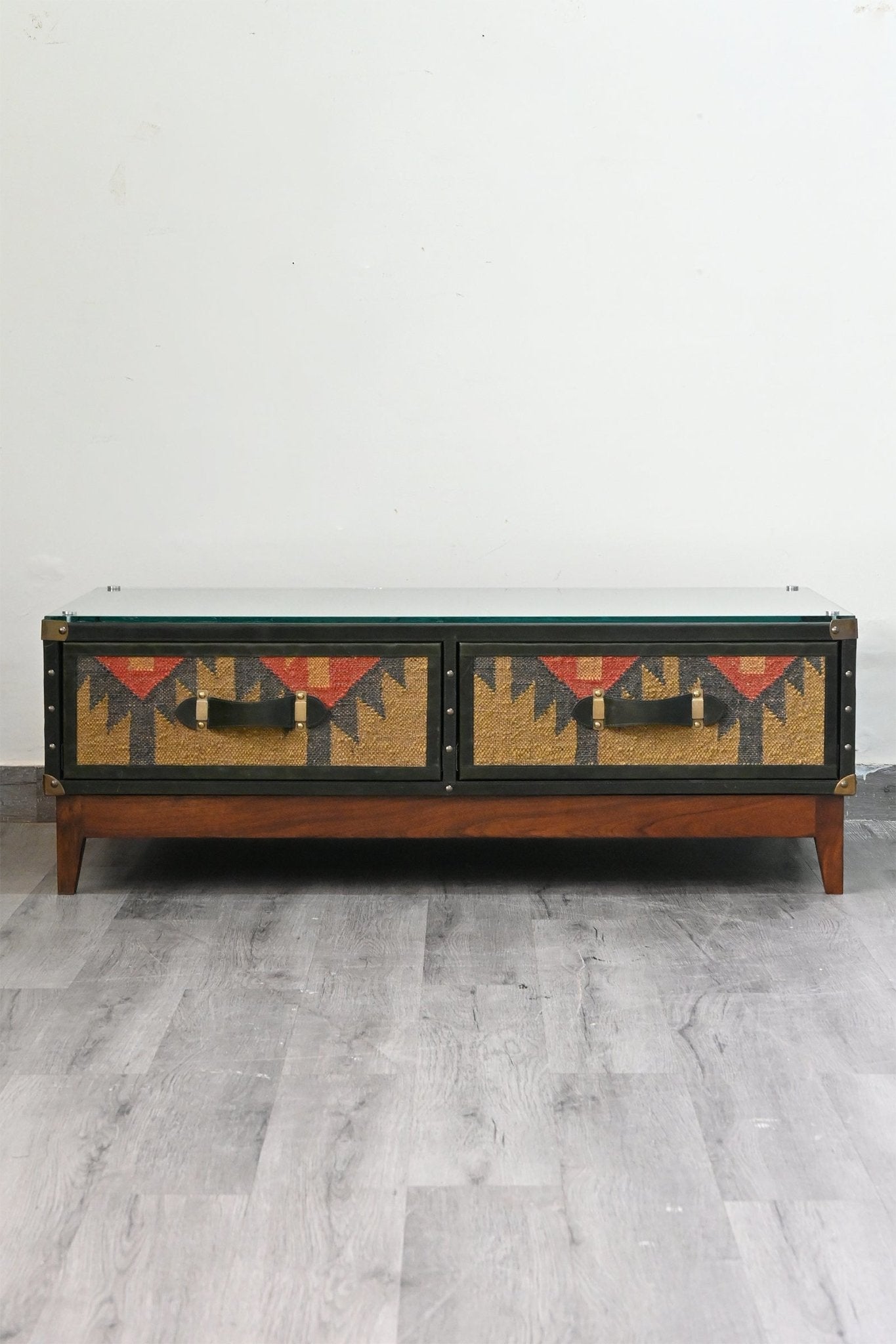 EVELYN COFFEE TABLE IN KILIM & LEATHER - ART AVENUE