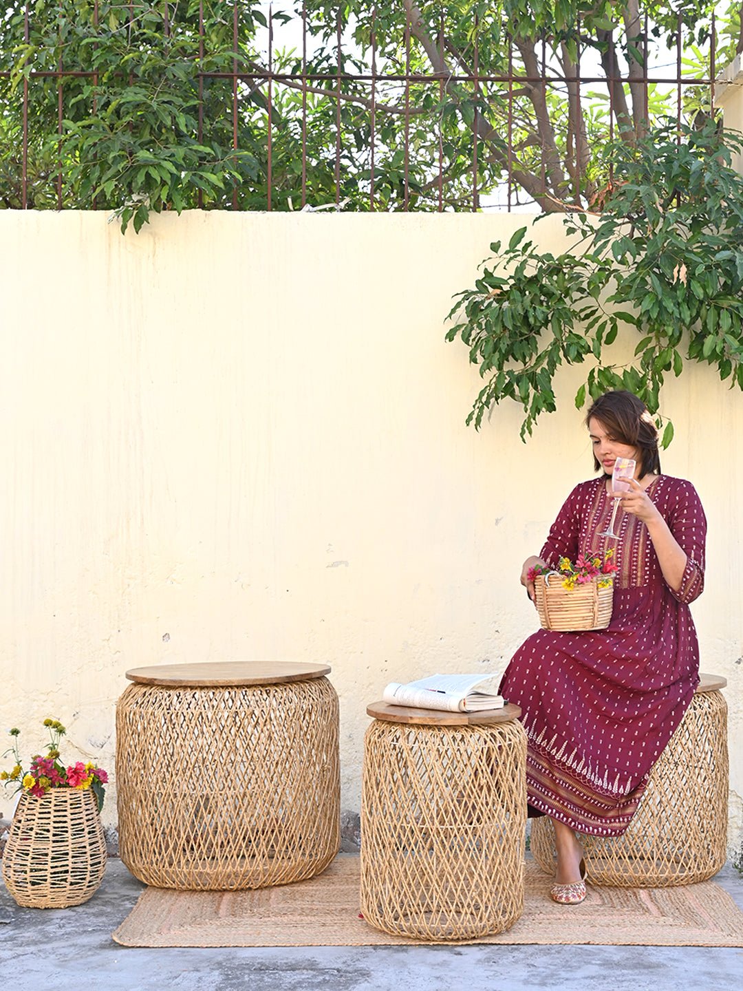 KOMAKI - MULTIPURPOSE JUTE SIDE TABLE - ART AVENUE