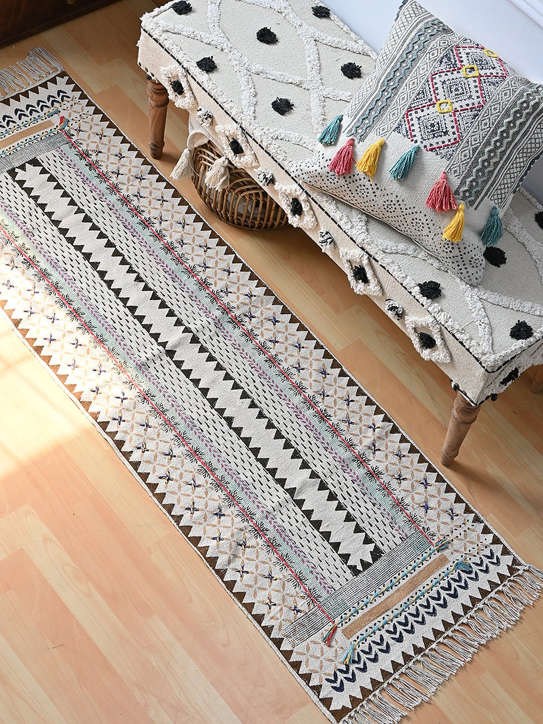 ASIATIC - BLOCK PRINTED COTTON FLOOR RUG RUNNER - ART AVENUE