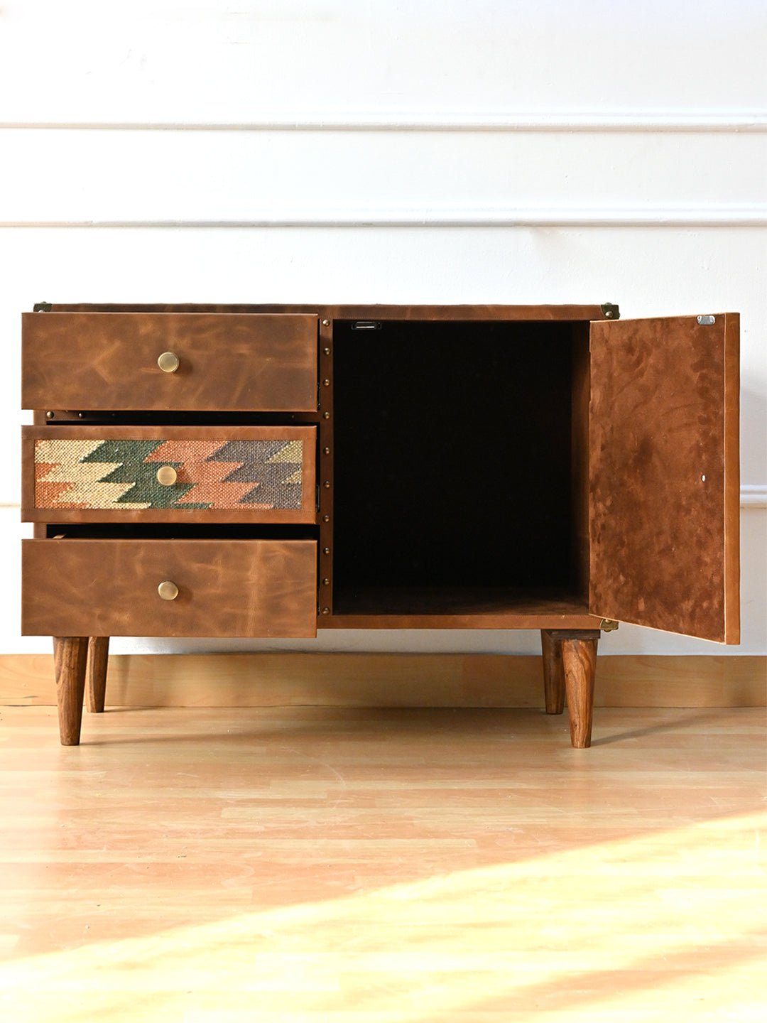 ACCENT CHEST OF DRAWERS - KILIM AND LEATHER - ART AVENUE