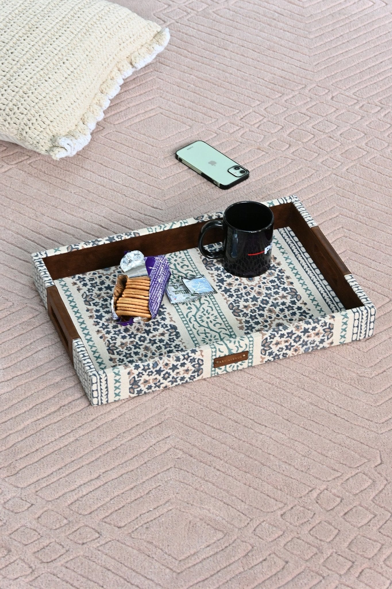 CLARET - LEATHER & COTTON PRINTED DURRIE TRAY - ART AVENUE