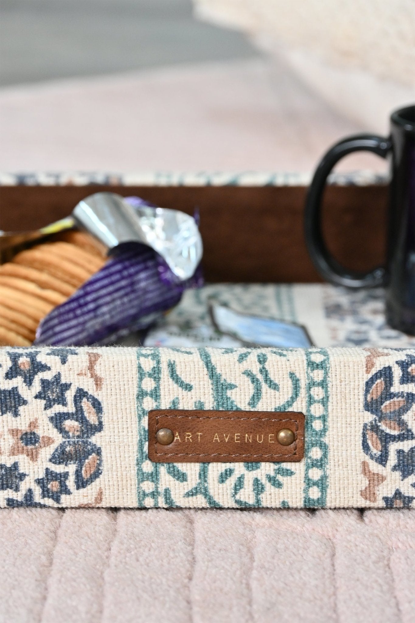 CLARET - LEATHER & COTTON PRINTED DURRIE TRAY - ART AVENUE