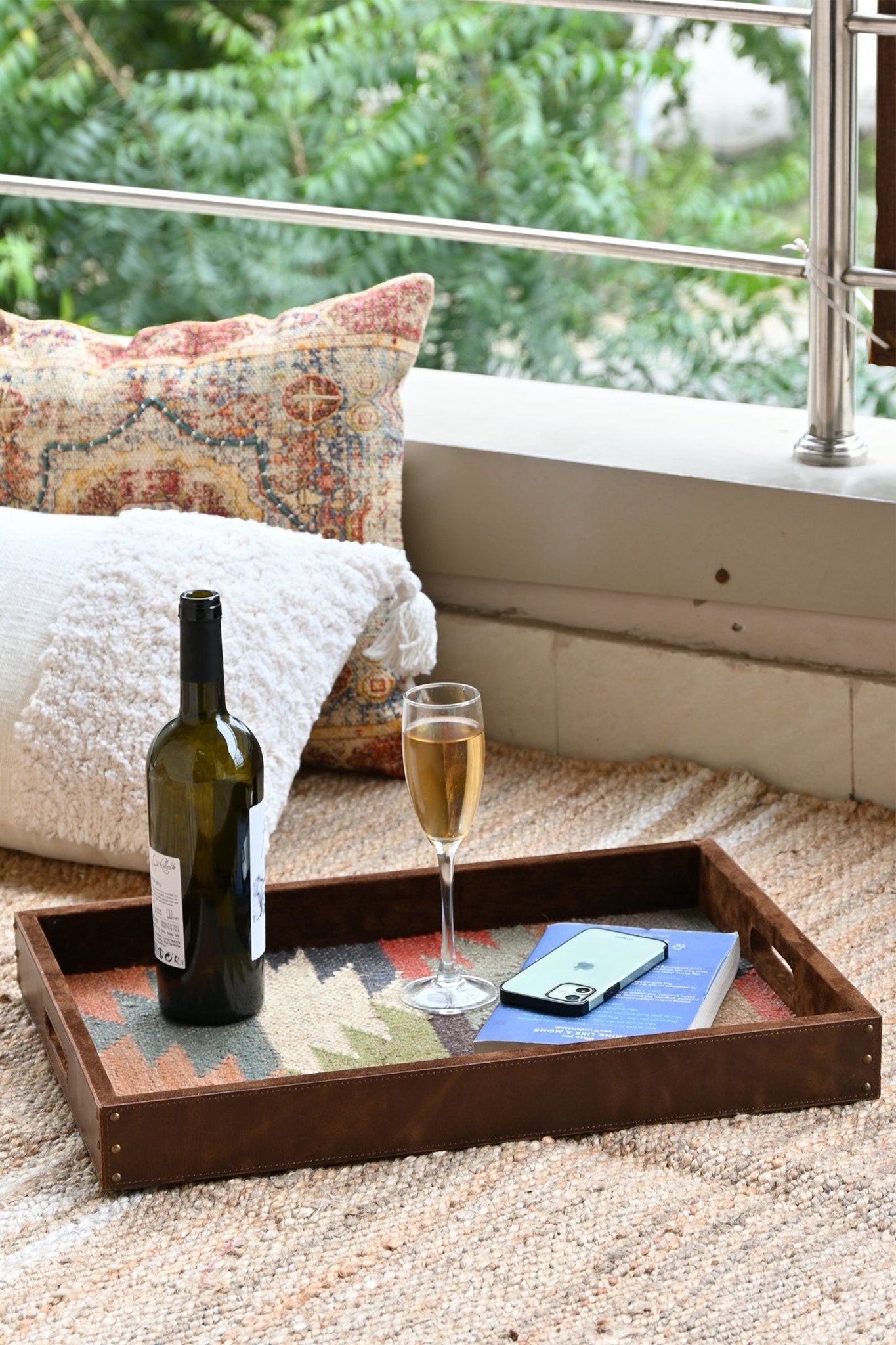 CRIMSOM - LEATHER & KILIM RUG TRAY - ART AVENUE