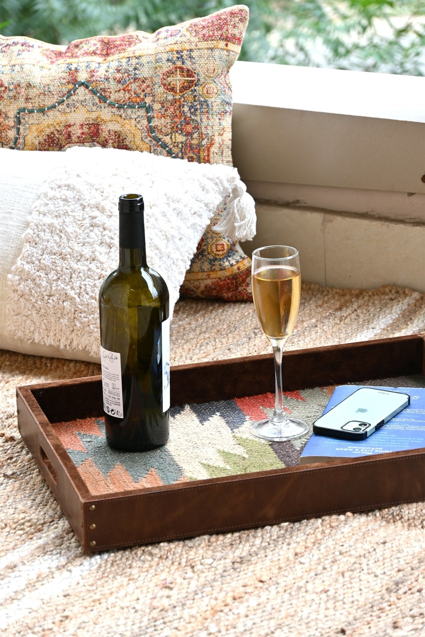 CRIMSOM - LEATHER & KILIM RUG TRAY - ART AVENUE