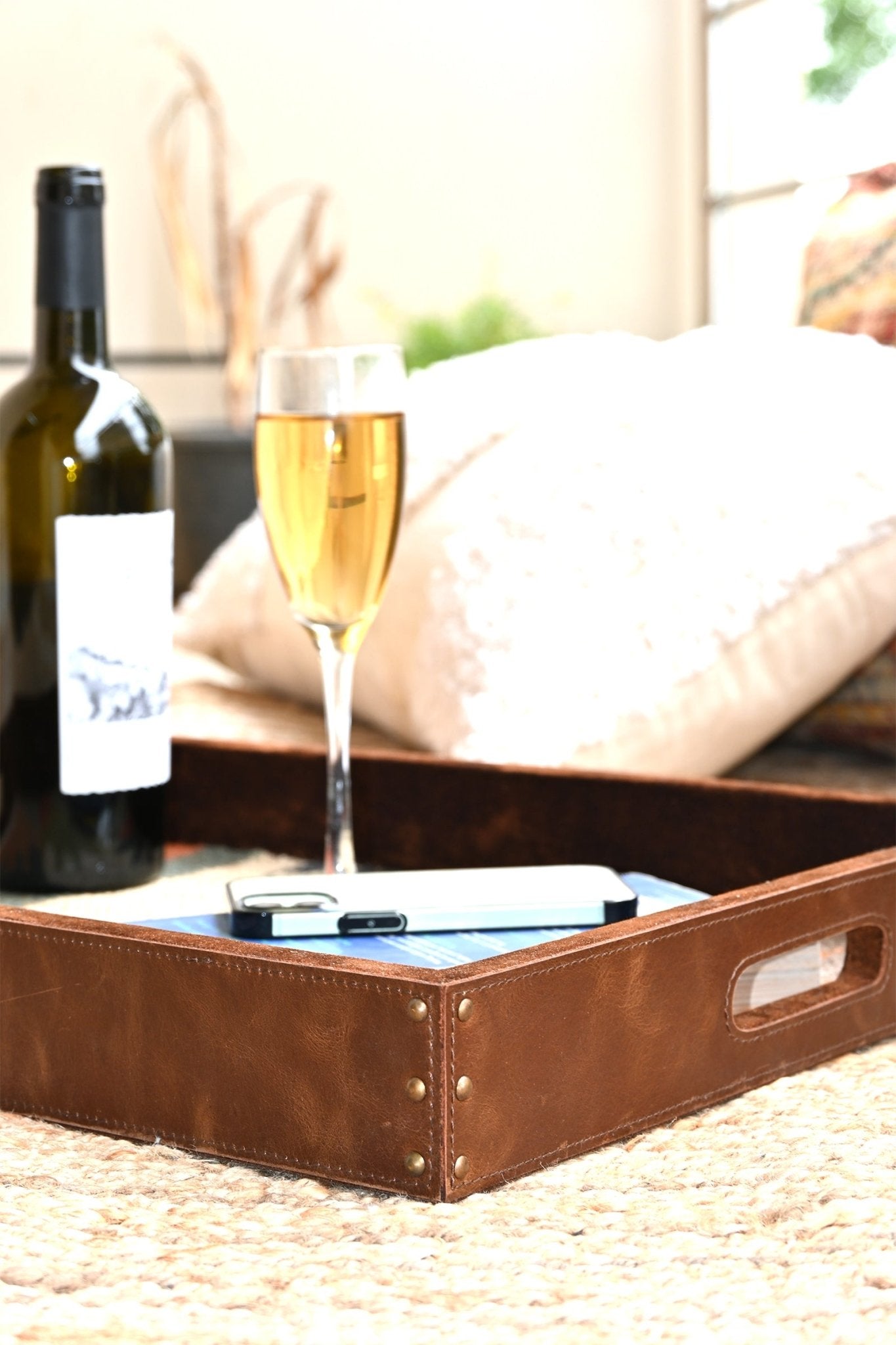 CRIMSOM - LEATHER & KILIM RUG TRAY - ART AVENUE