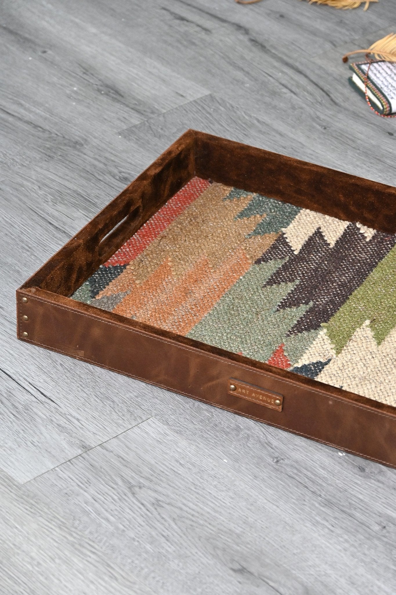 CRIMSOM - LEATHER & KILIM RUG TRAY - ART AVENUE