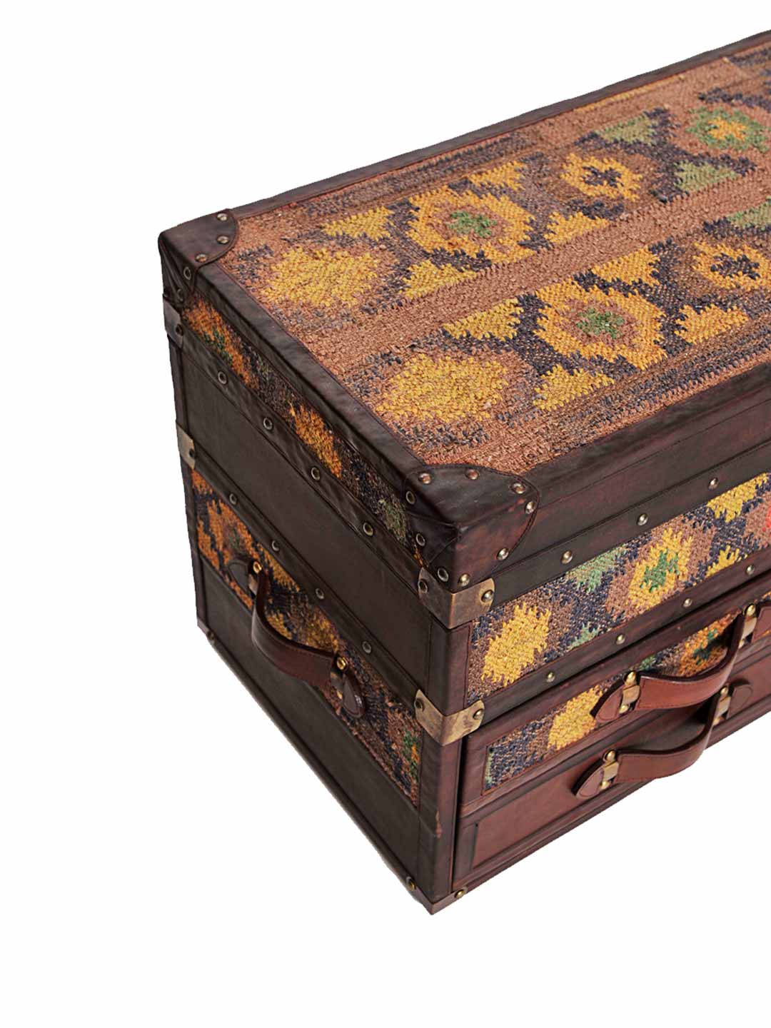 SPRINGFIELD CHEST OF DRAWERS CUM TRUNK - KILIM AND LEATHER - ART AVENUE