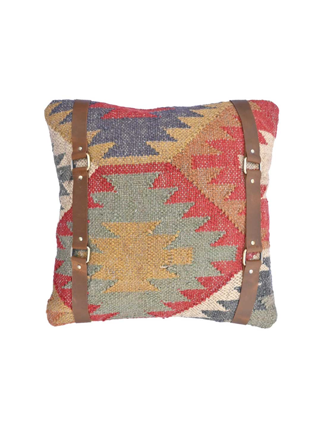 DALE KILIM IKAT & LEATHER CUSHION COVER - ART AVENUE