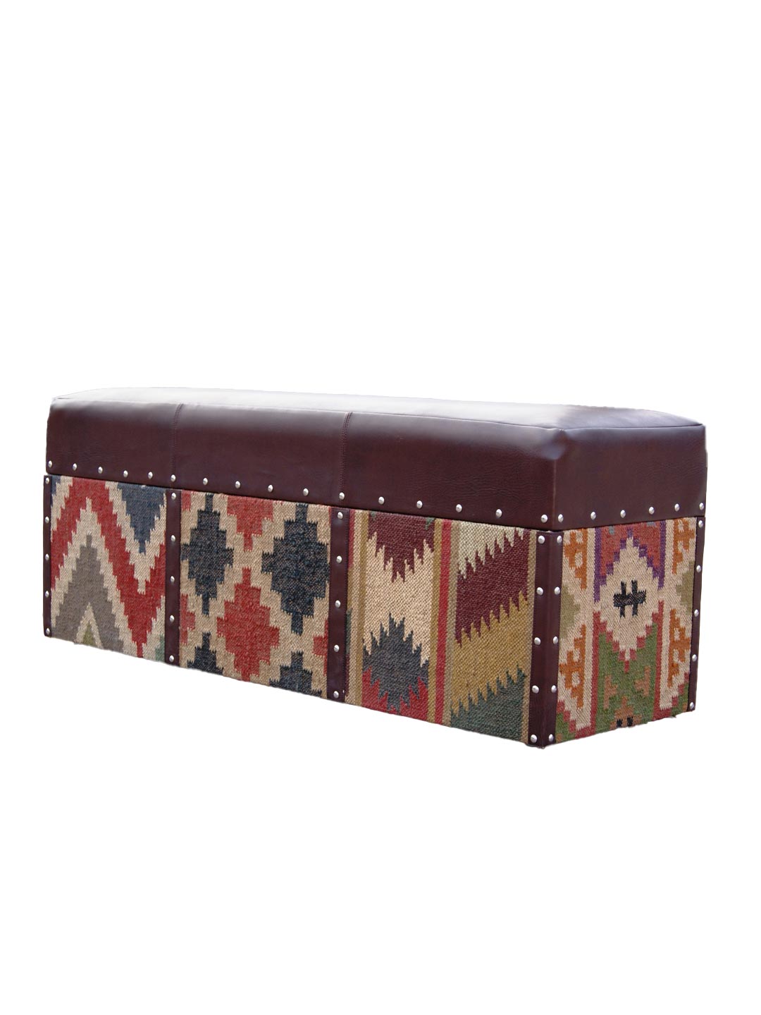 EIFFEL TRUNK OTTOMAN IN KILIM AND LEATHER - ART AVENUE
