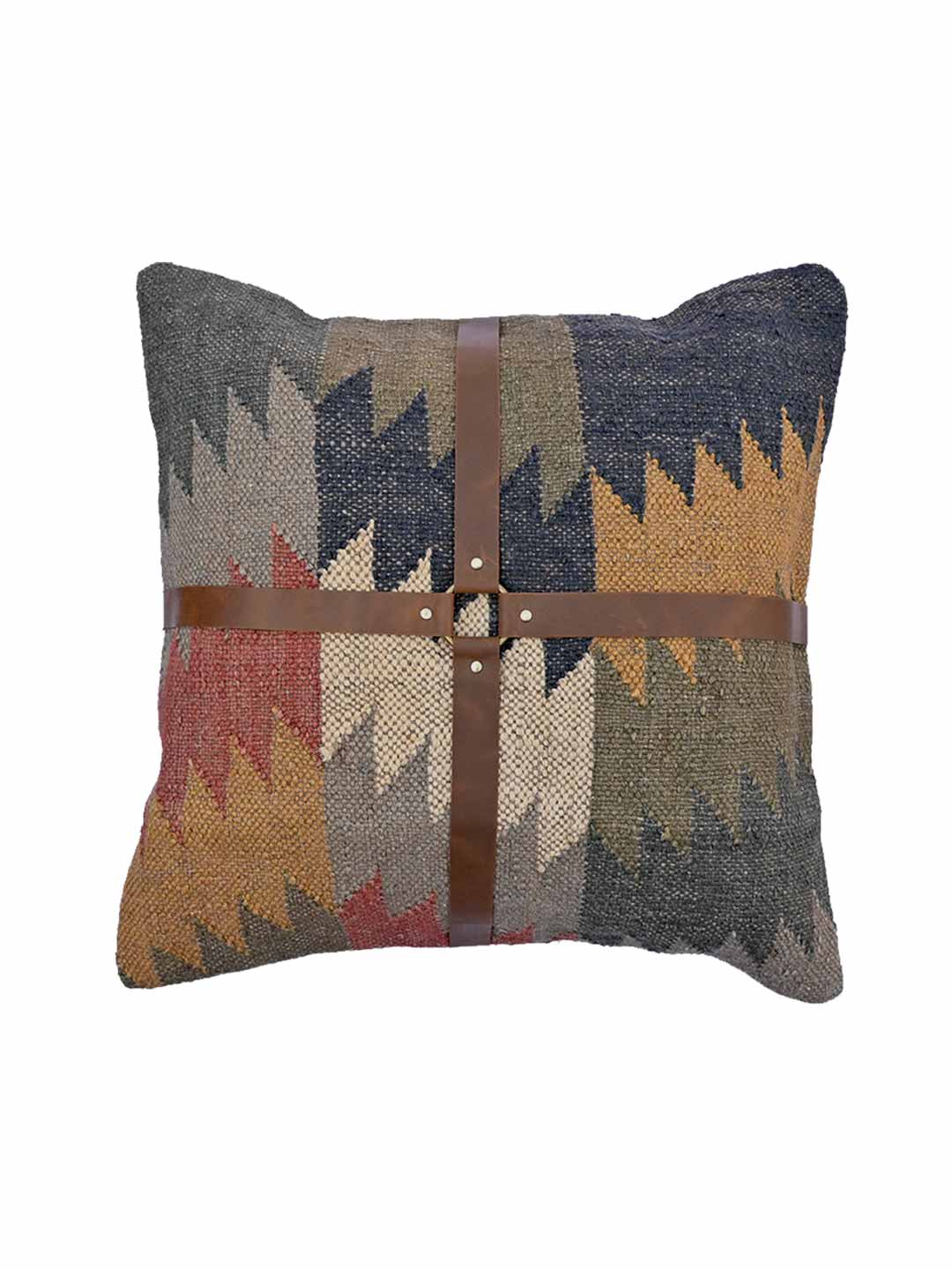 DALE KILIM IKAT & LEATHER CUSHION COVER - ART AVENUE