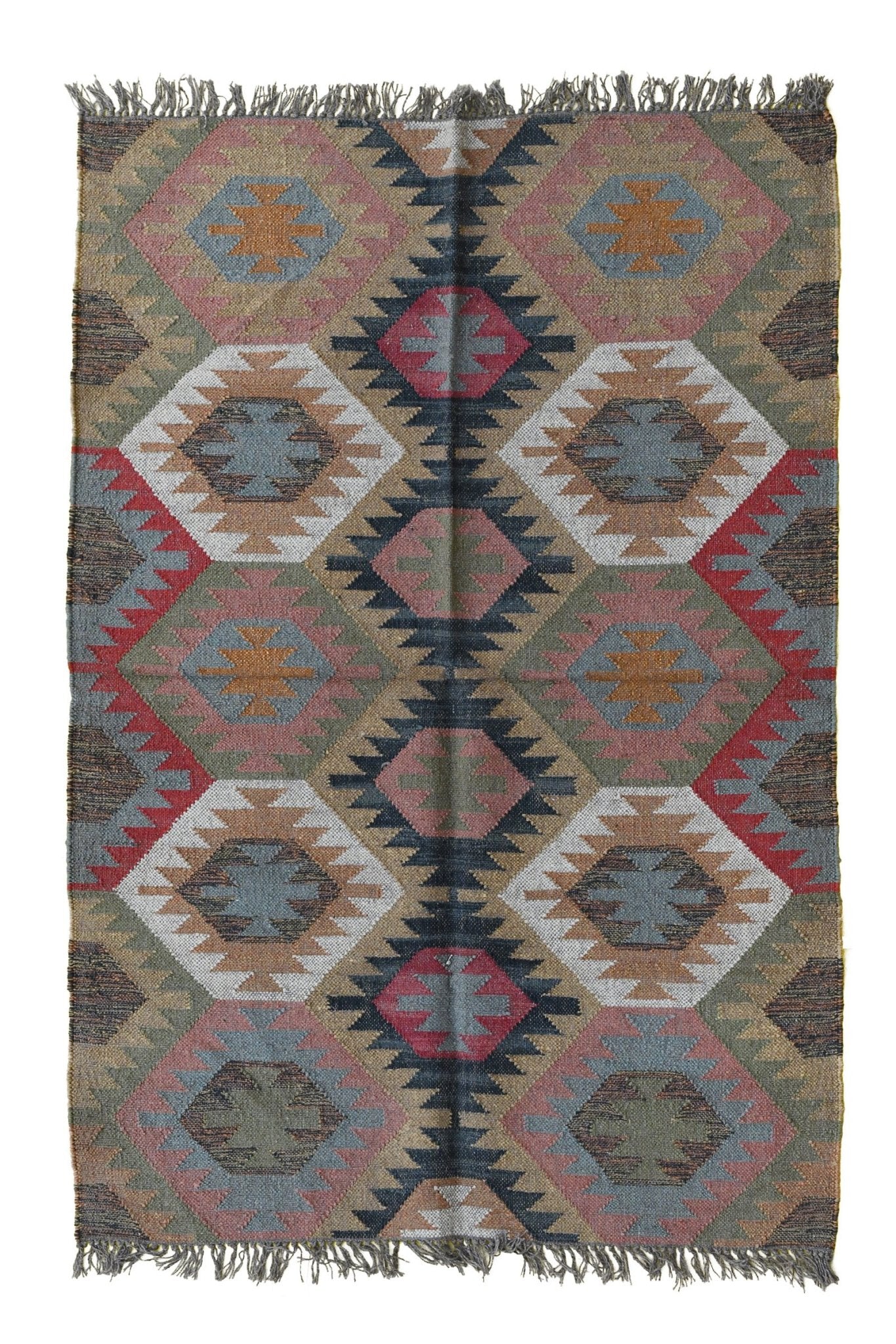 Catalan handwoven kilim rug — multicolour handmade in Jaipur