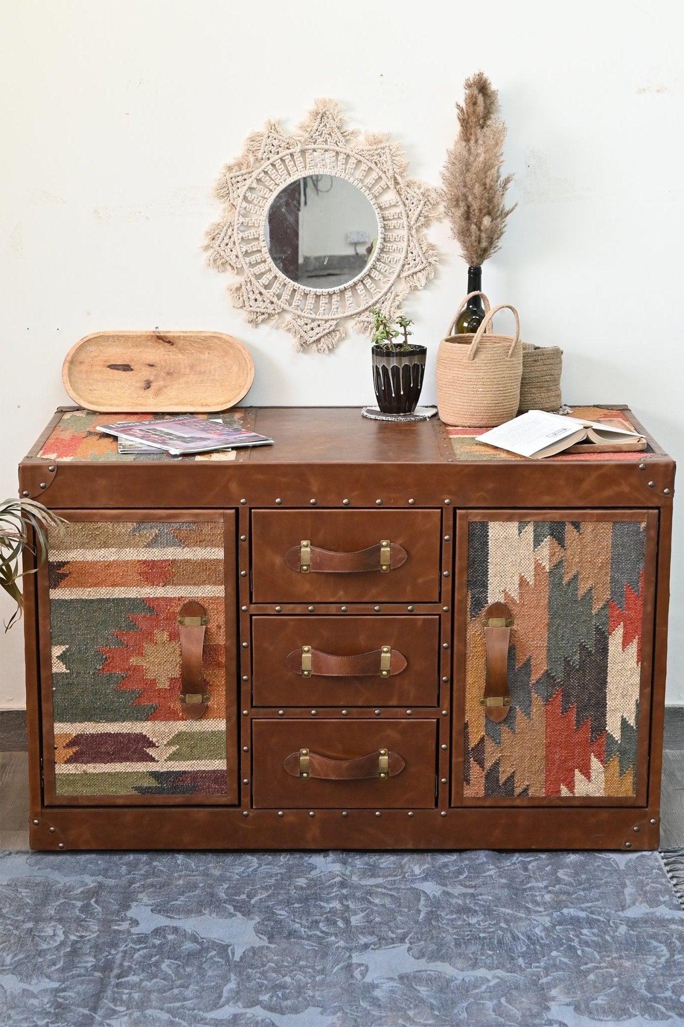 CHARLEY CHEST OF DRAWERS - KILIM AND LEATHER - ART AVENUE