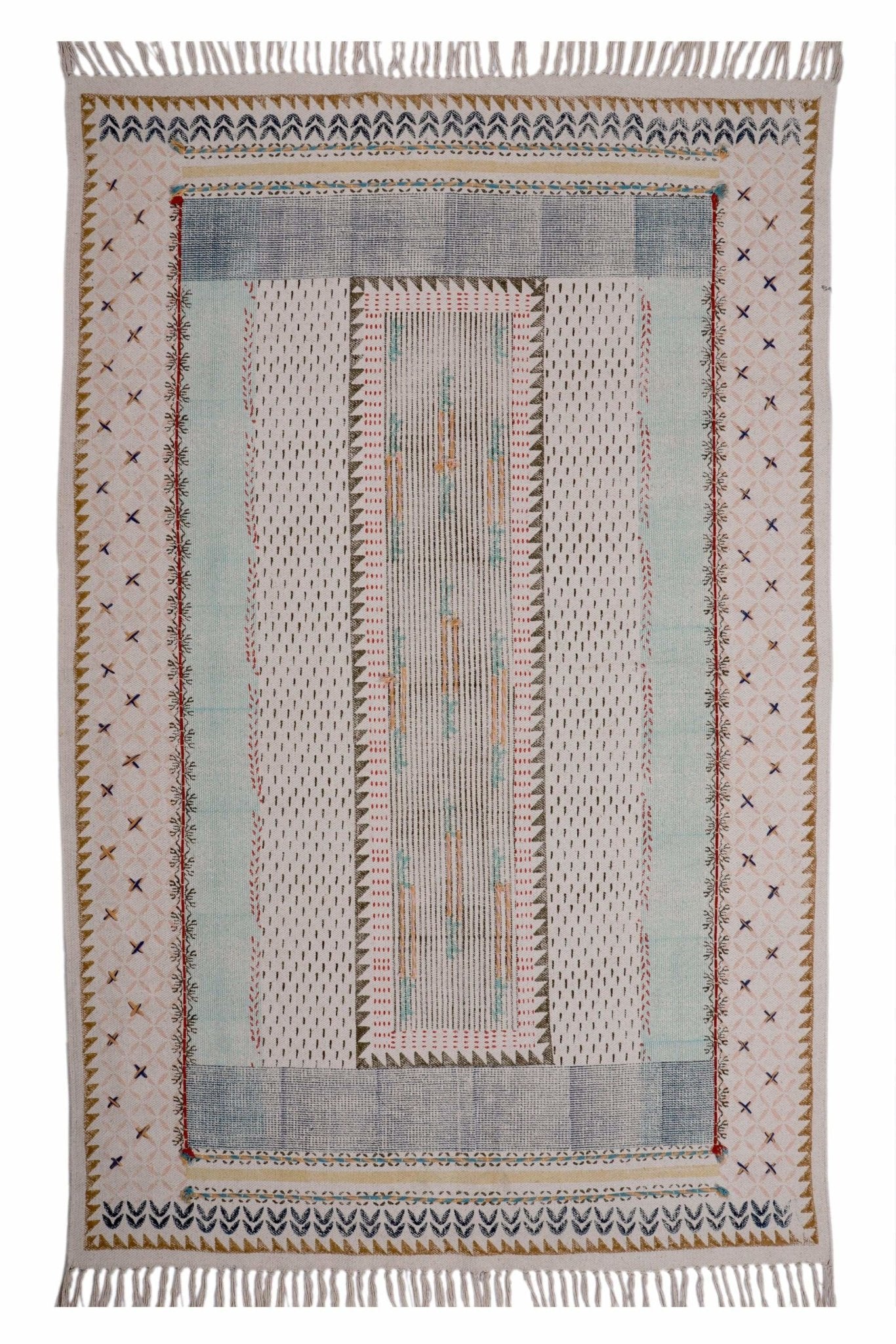 DARIBA- BLOCK PRINTED RUG - MULTICOLOUR - ART AVENUE