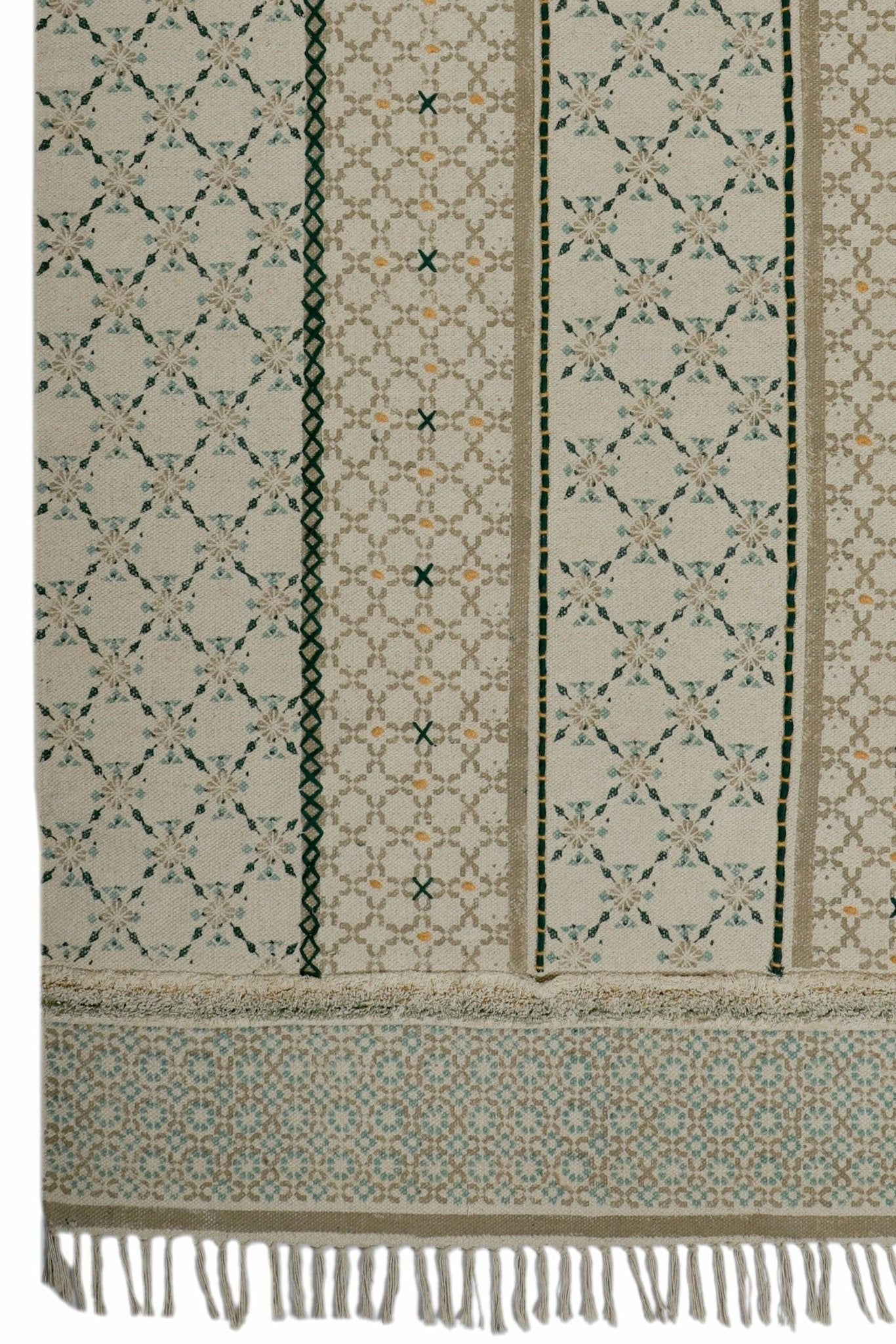 DEORI-BLOCK PRINTED RUG - GREEN - ART AVENUE