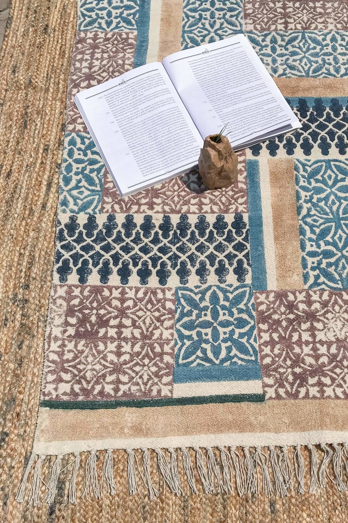 ELGIN - BLOCK PRINTED RUG - BLUE - ART AVENUE