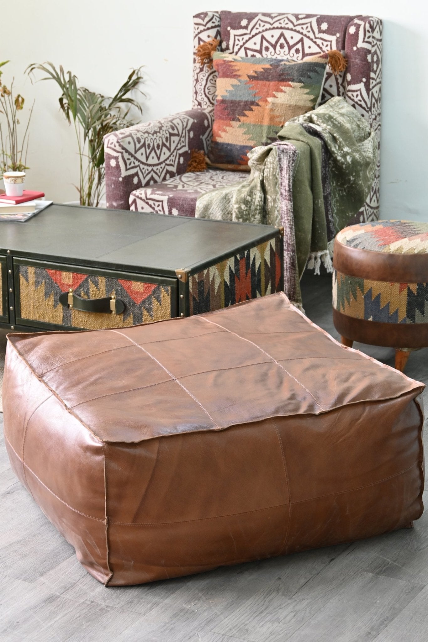 HARPER- CUBICAL LEATHER POUF - ART AVENUE