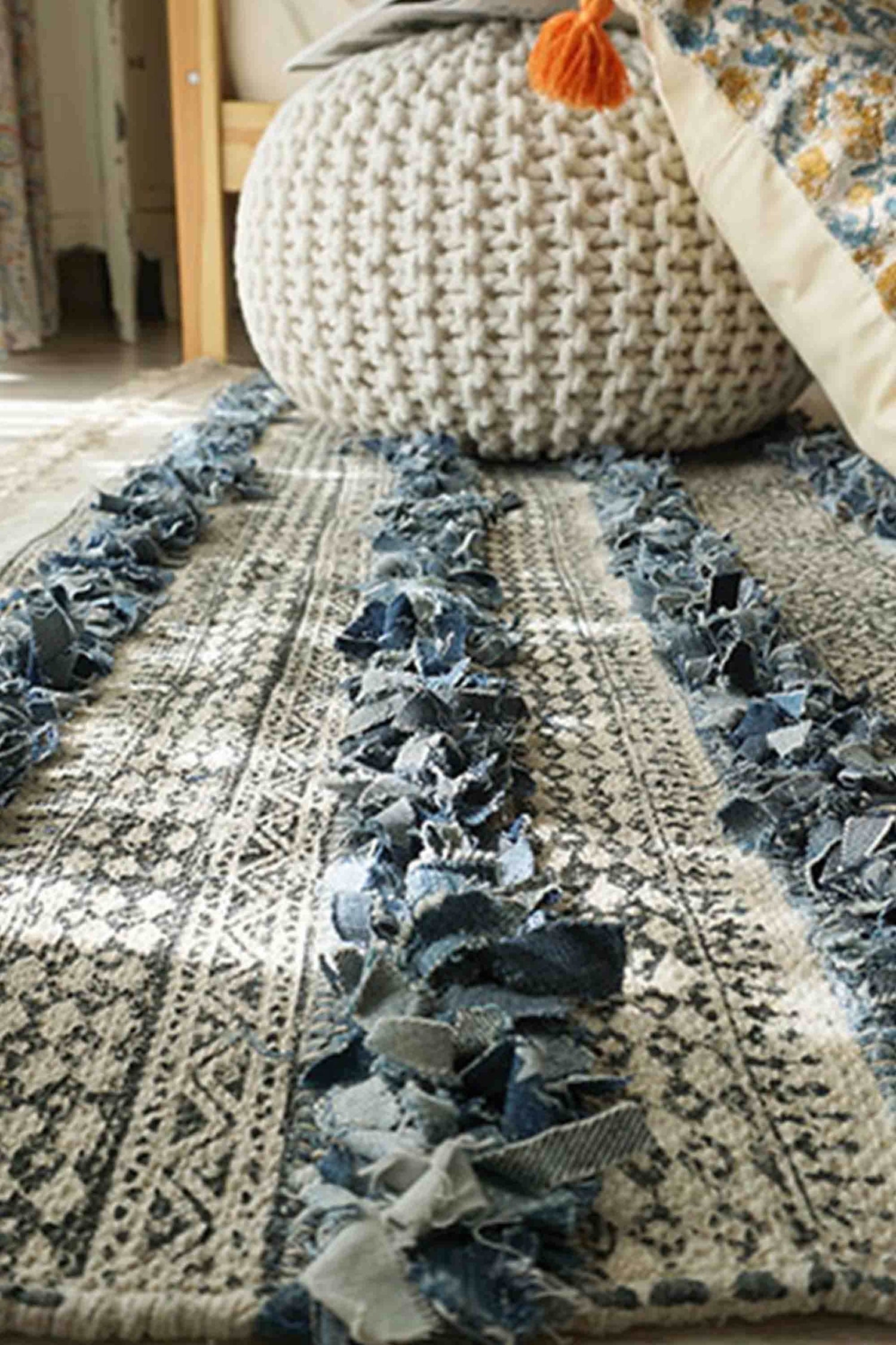 MODISH - DENIM SHAGGY BLOCK PRINT RUG - ART AVENUE