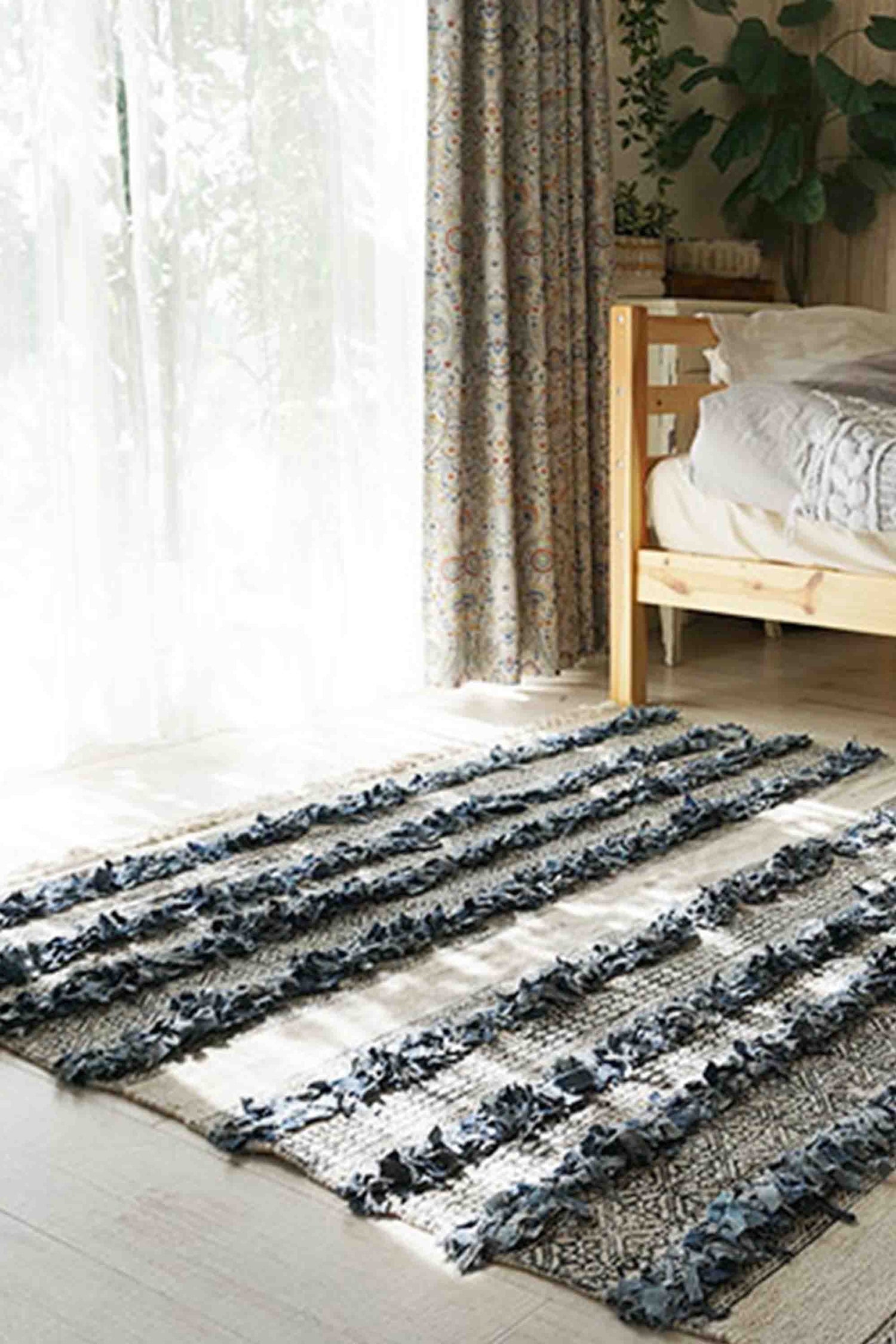 MODISH - DENIM SHAGGY BLOCK PRINT RUG - ART AVENUE