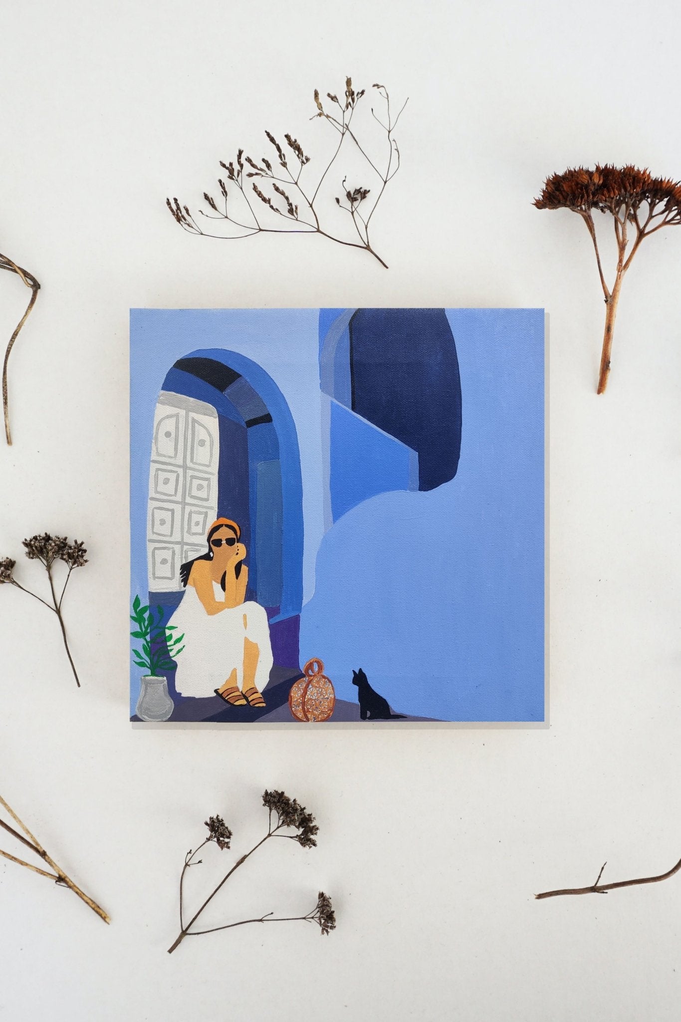 MARRAKESH BLUE CITY PAINTING - 12 " x 12 " - ART AVENUE