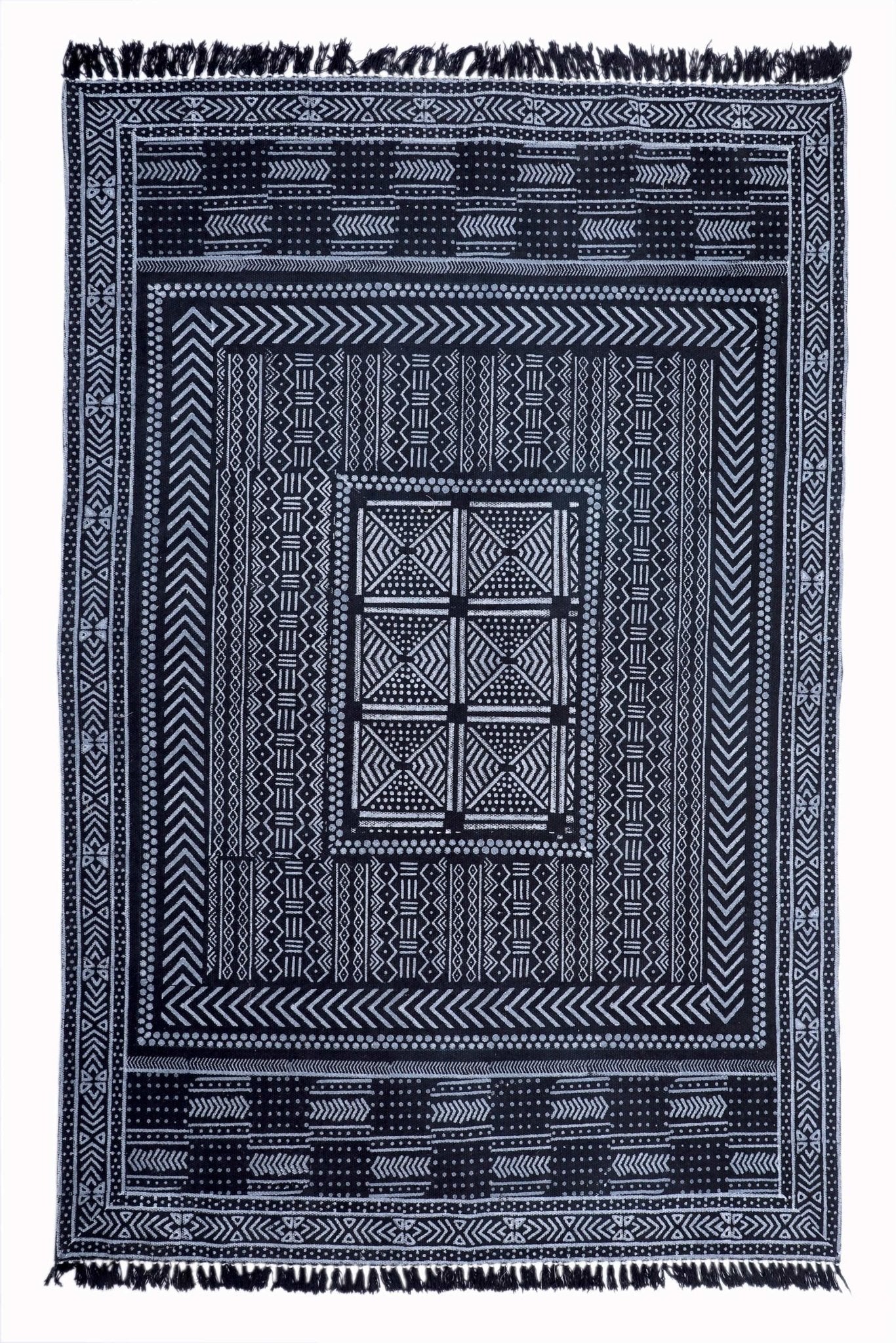 PURI- BLOCK PRINTED OVER DYED RUG - BLACK - ART AVENUE