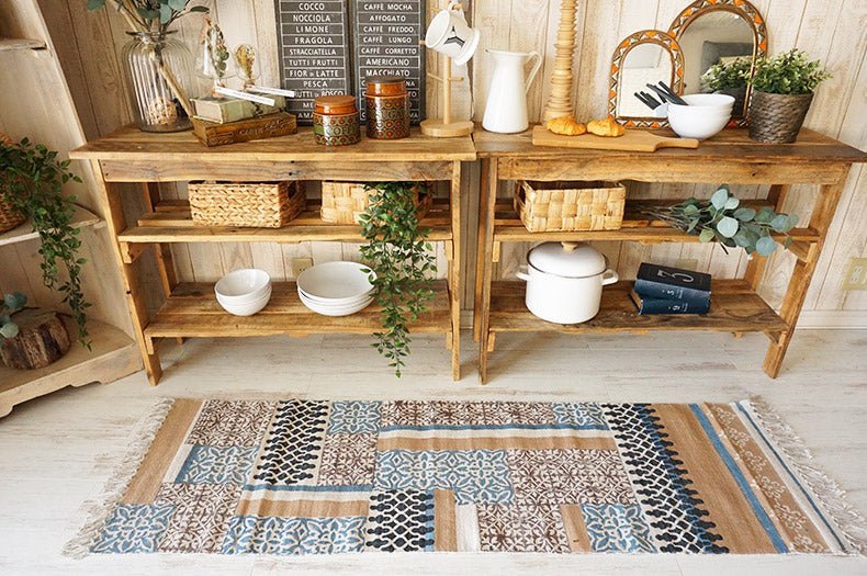 REVOLVE - BLOCK PRINTED COTTON FLOOR RUG RUNNER - ART AVENUE