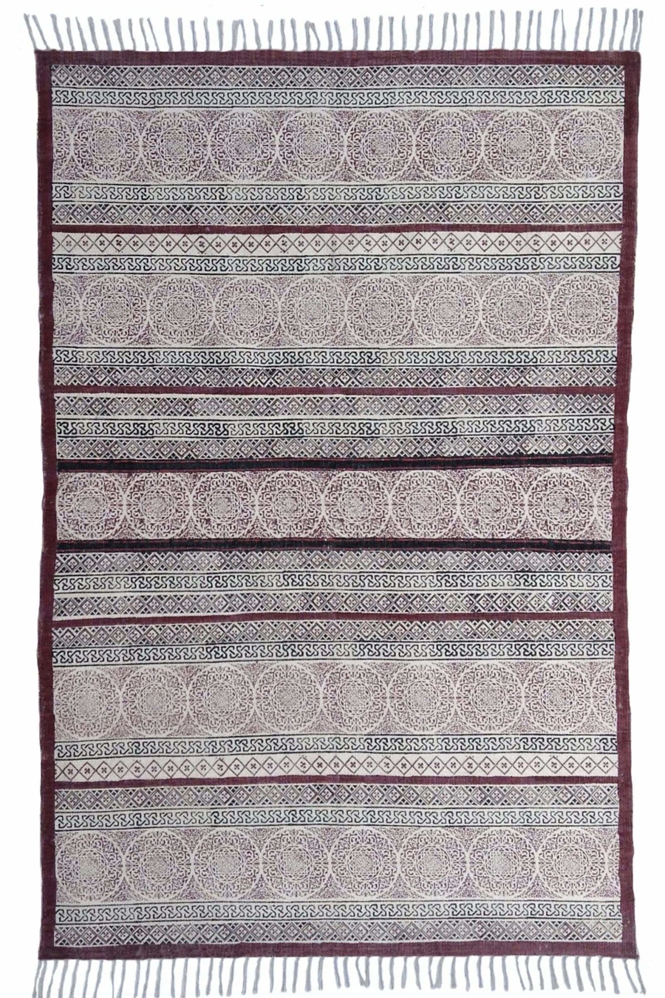SCRIBE- BLOCK PRINTED RUG- MAROON - ART AVENUE