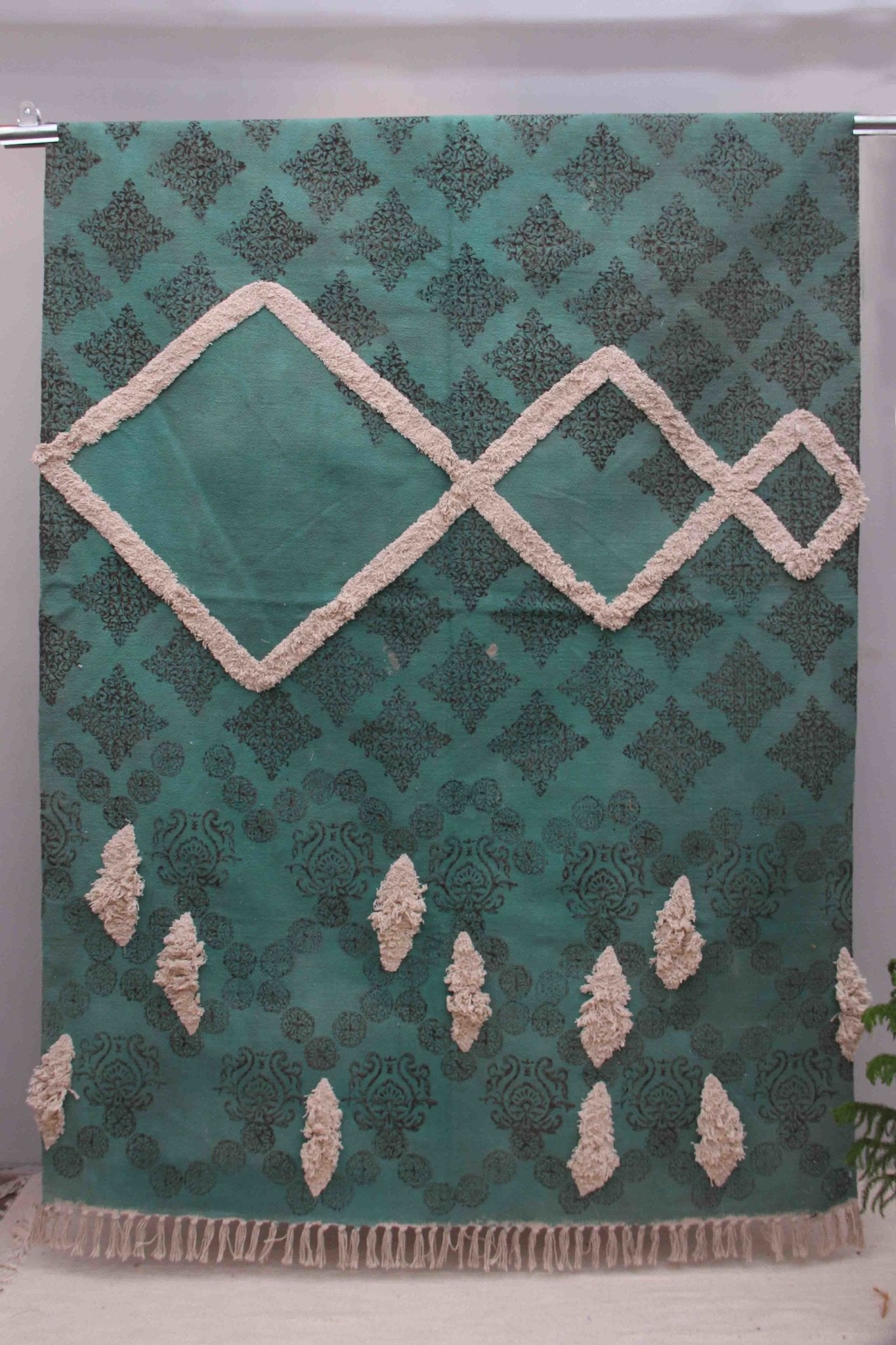 SELF - BLOCK PRINTED RUG - TURQUOISE GREEN - ART AVENUE