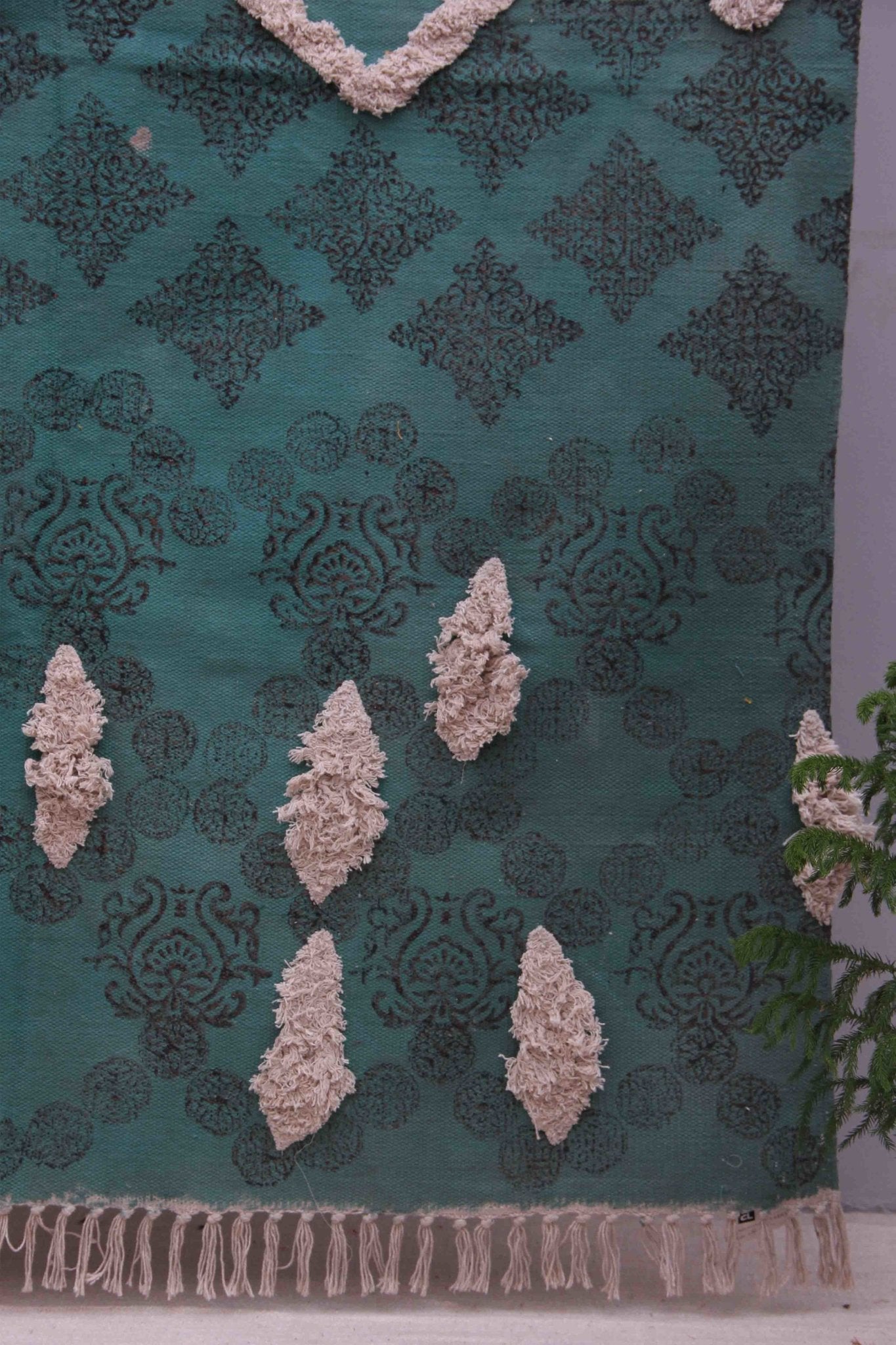 SELF - BLOCK PRINTED RUG - TURQUOISE GREEN - ART AVENUE