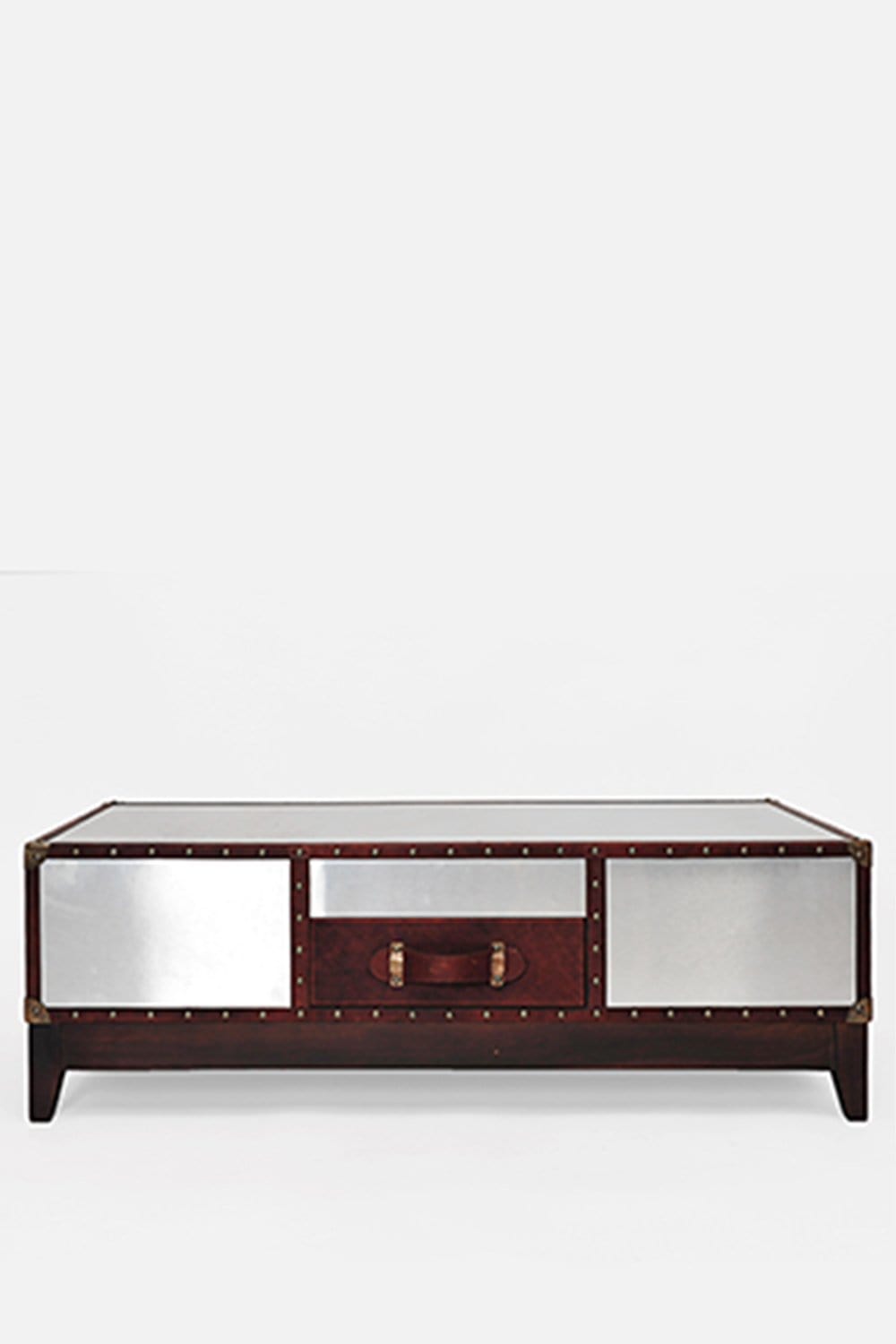 SILVER COFFEE TABLE - ALUMINIUM AND LEATHER - ART AVENUE