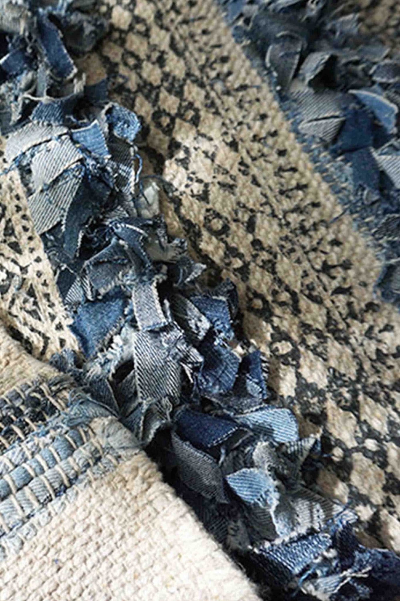 TOKYO - DENIM SHAGGY BLOCK PRINT RUG - BLUE - ART AVENUE