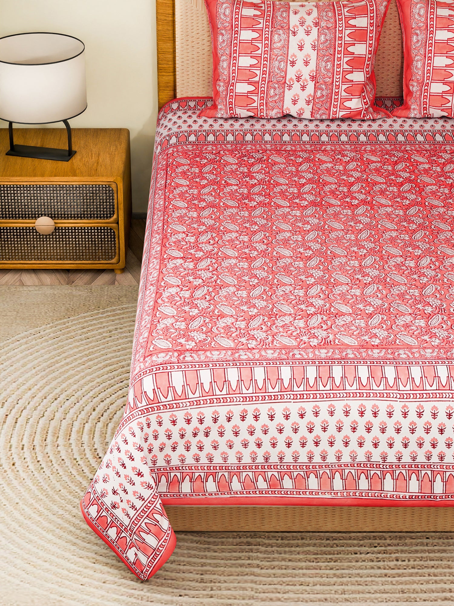LOOMRA COTTON PRINTED DOUBLE BEDSHEET WITH PILLOW