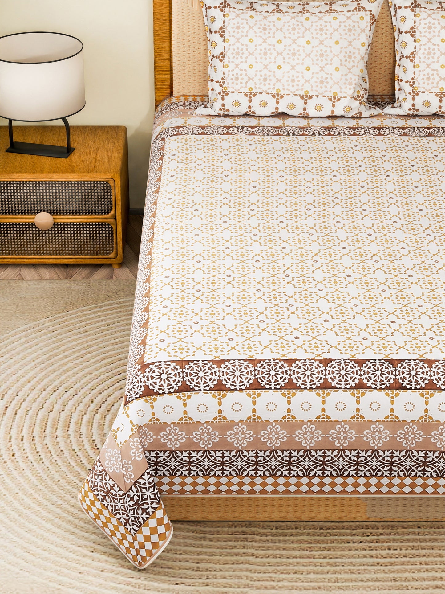 RESTIQUE COTTON PRINTED DOUBLE BEDSHEET WITH PILLOW