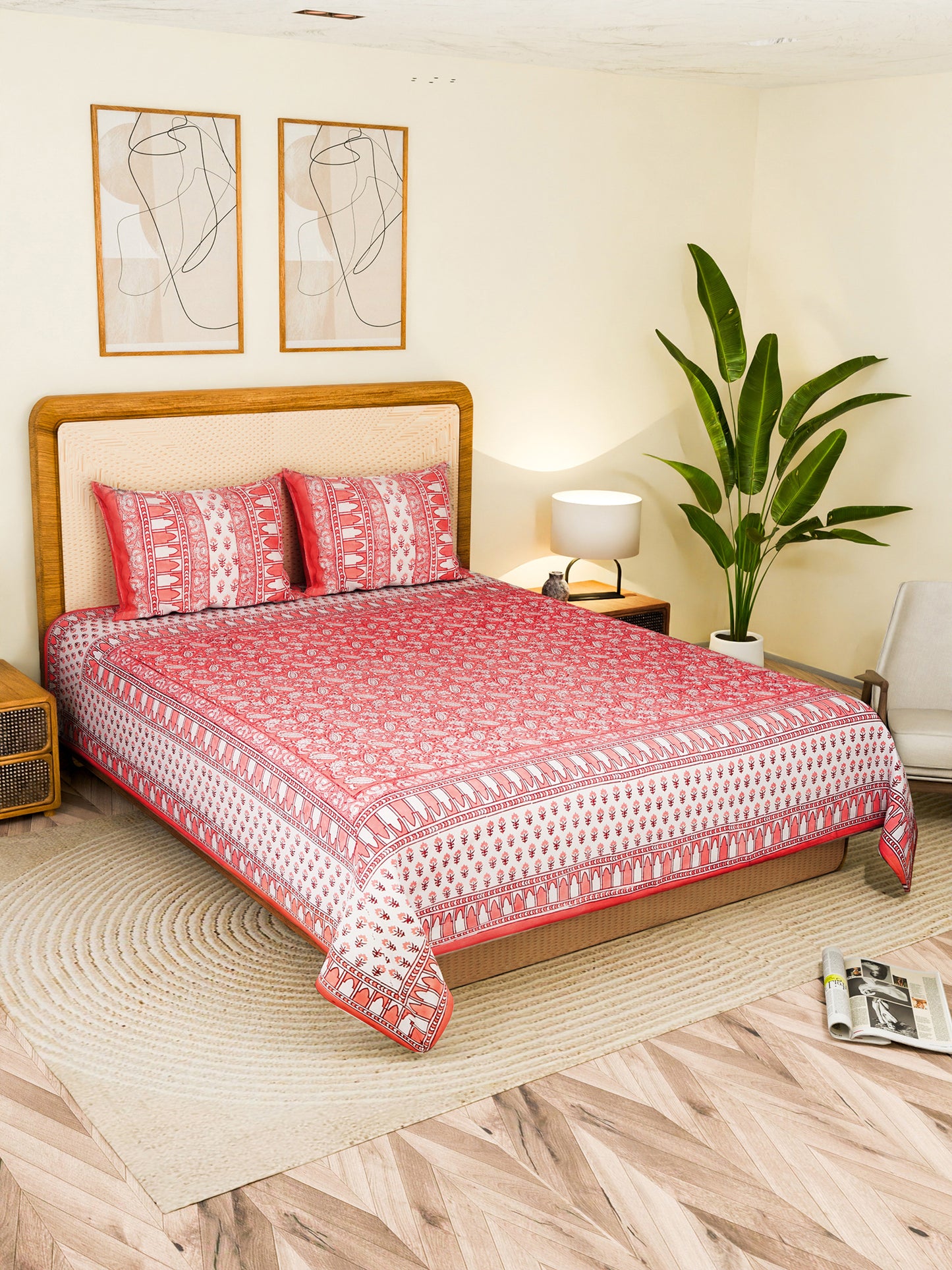 LOOMRA COTTON PRINTED DOUBLE BEDSHEET WITH PILLOW