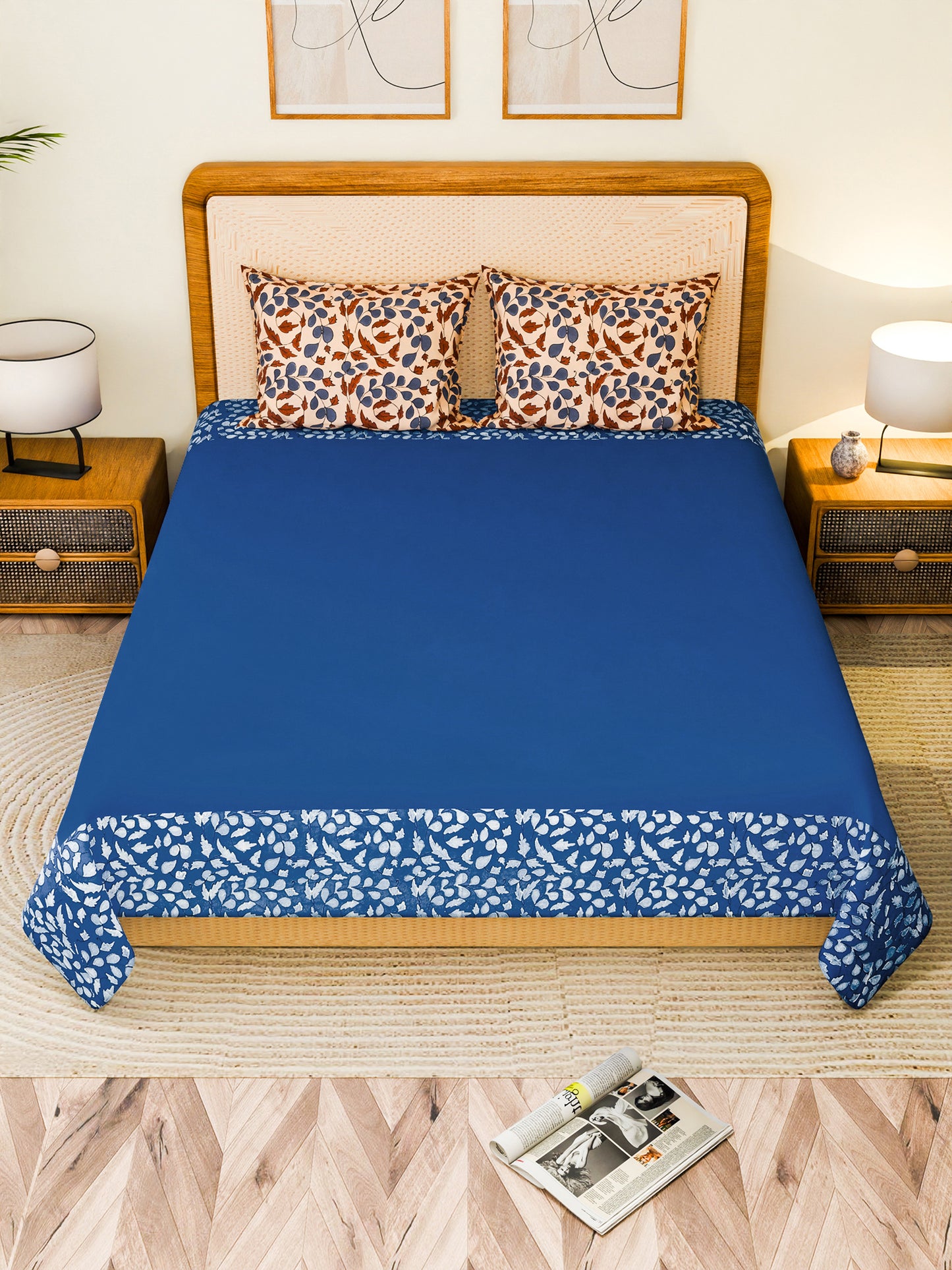 SLEEKREST COTTON PRINTED DOUBLE BEDSHEET WITH PILLOW