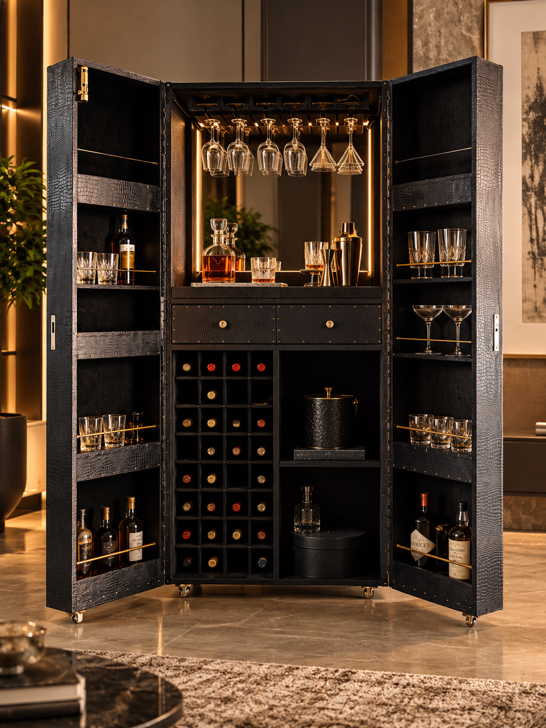 Nahargarh Leather Bar Cabinet