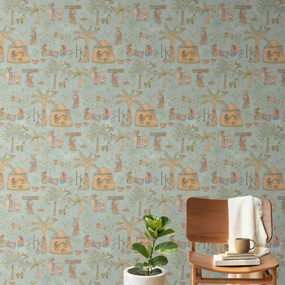 Shop Mithila, Sujani Art Wallpaper, Sage