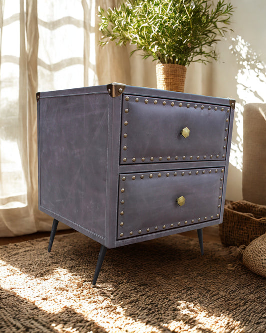 BROOKLYN - TWO DRAWER LEATHER SIDE TABLE